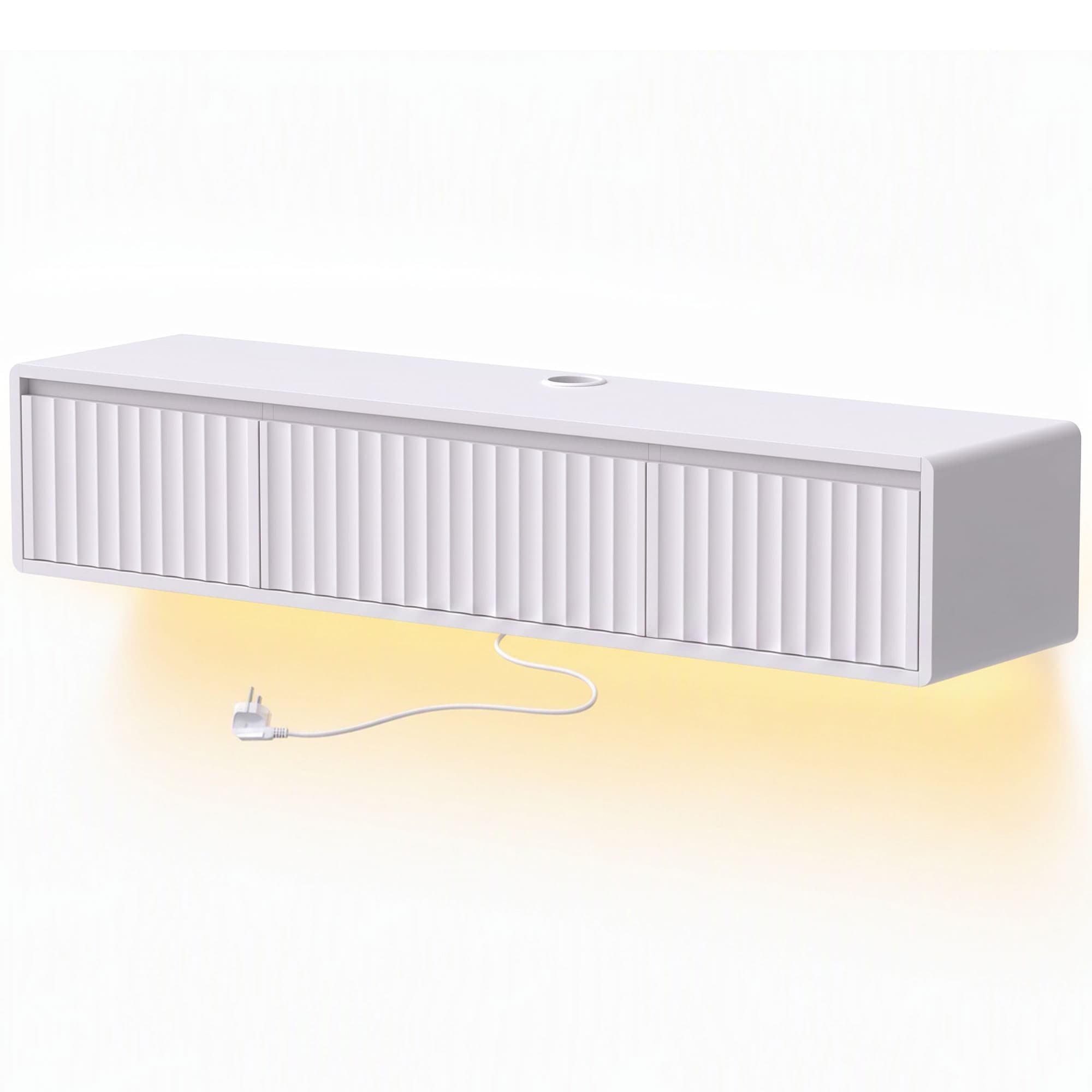 HOMCOM Meuble TV Suspendu Flottant 120 cm avec Éclairage LED et Prises, Meuble Télé pour Téléviseur 65 Pouces, Blanc