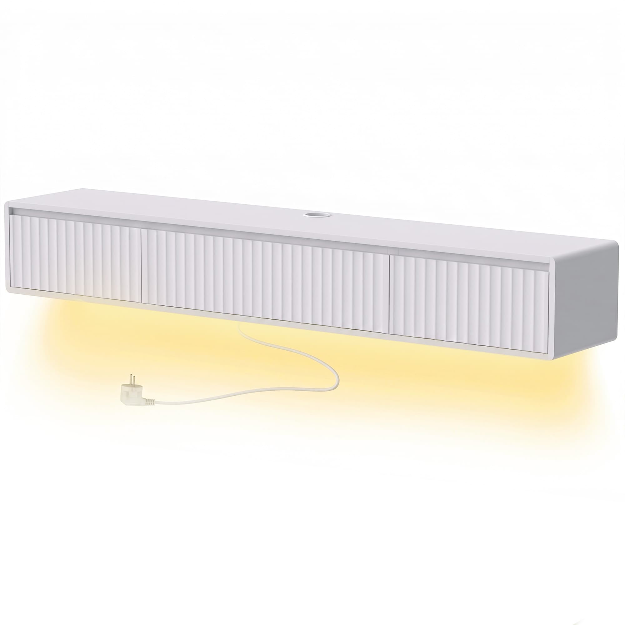 HOMCOM Meuble TV Suspendu Flottant 160 cm avec Éclairage LED et Prises, Meuble Télé pour Téléviseur 72 Pouces, Blanc