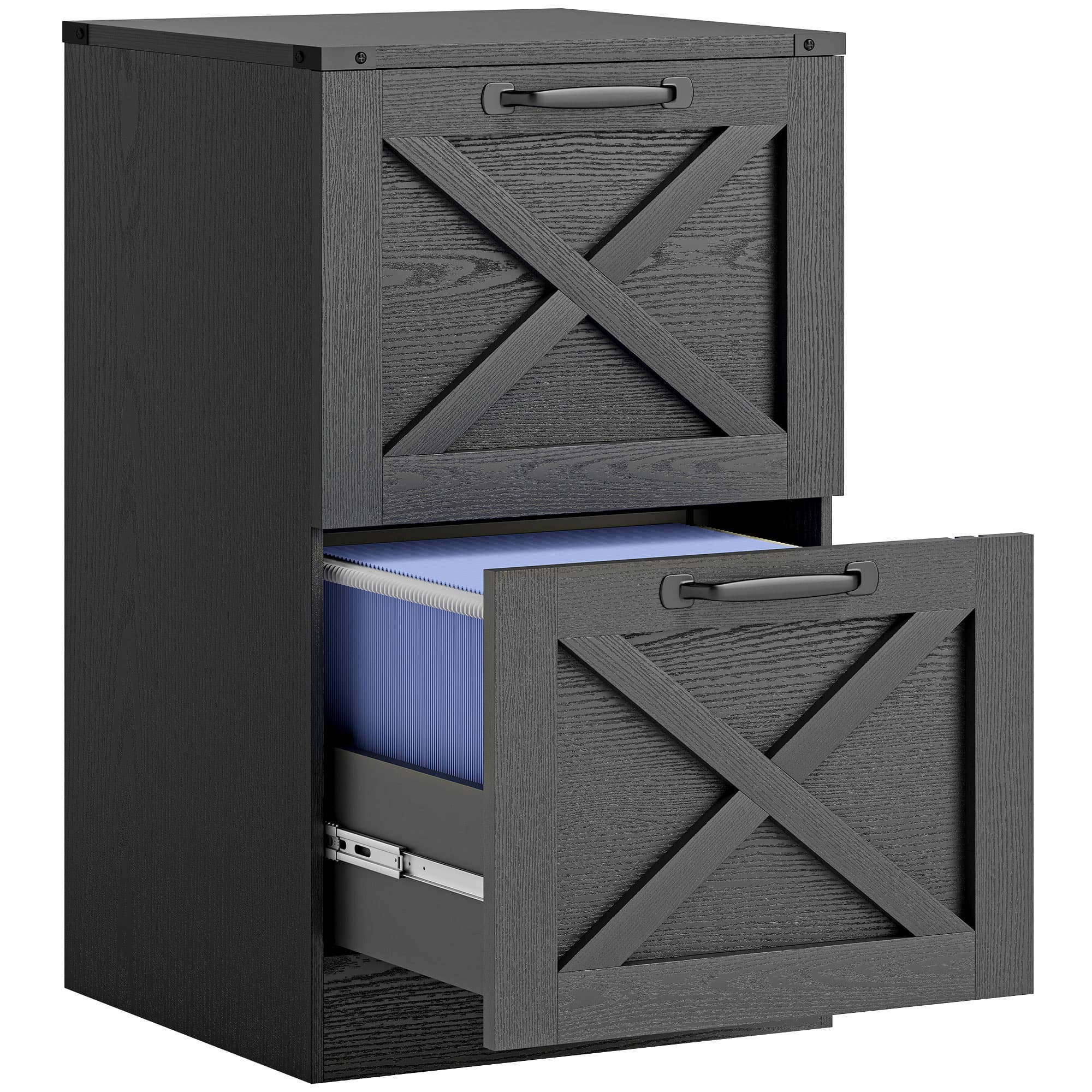 HOMCOM Caisson de Bureau avec 2 Tiroirs, Dossiers Suspendus pour Formats Lettre/A4, Style Rustique, 40x40x71cm, Noir