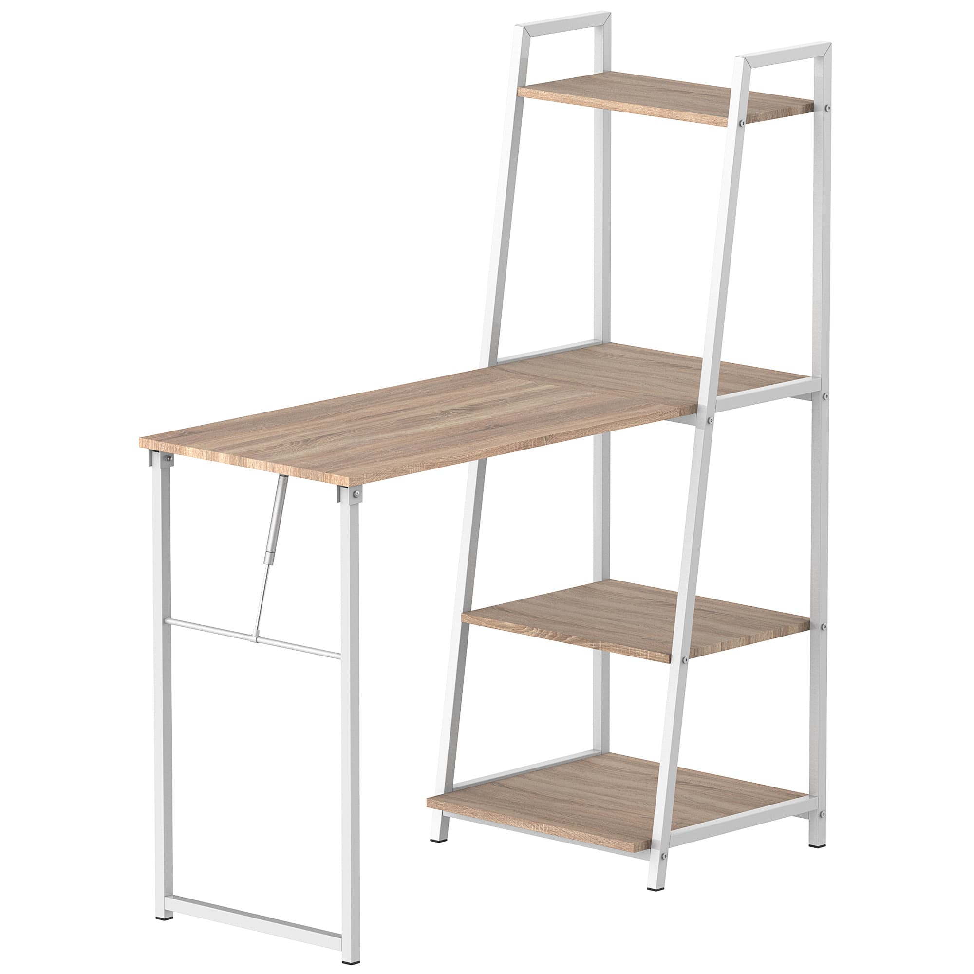 HOMCOM Bureau pliable rabattable - bureau bibliothèque 2 en 1 - 4 étagères - imitation bois chêne clair métal blanc