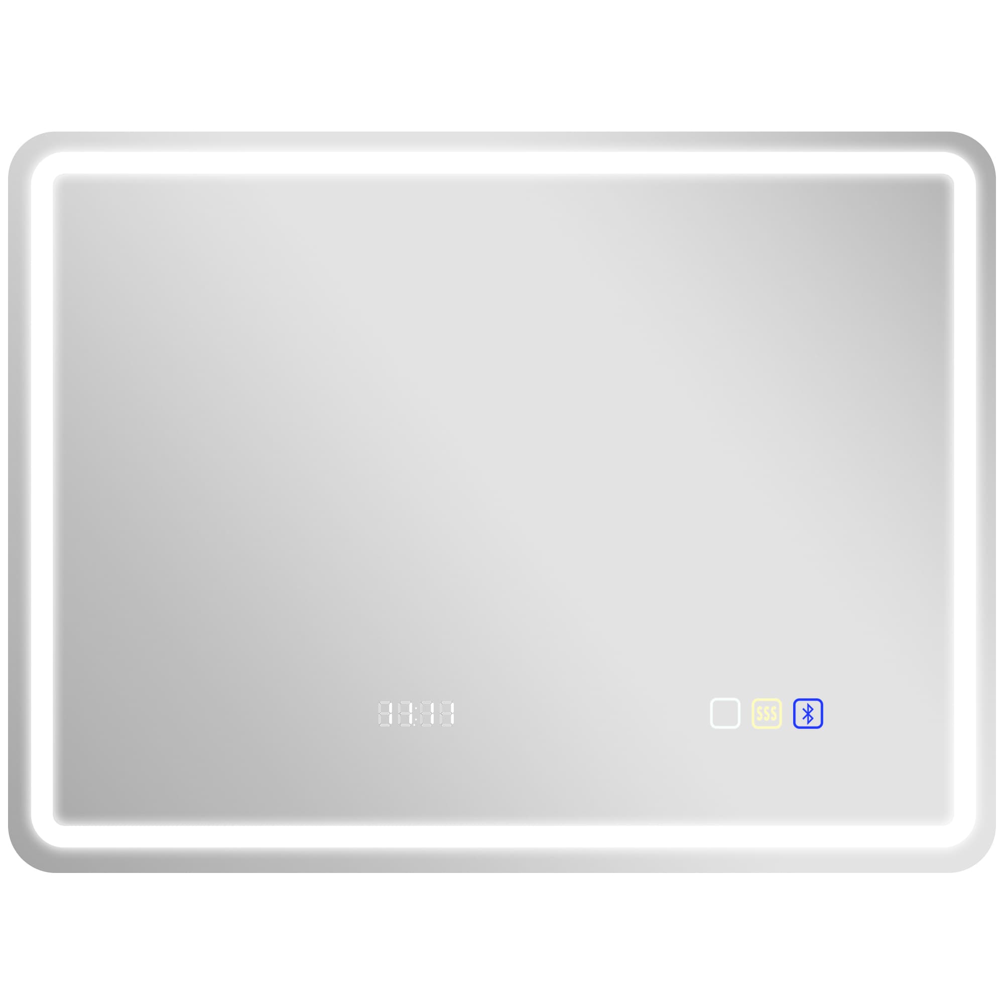 HOMCOM Miroir salle de bain Bluetooth avec éclairage LED 60 x 80 cm, miroir lumineux mural avec horloge, antibuée, argenté