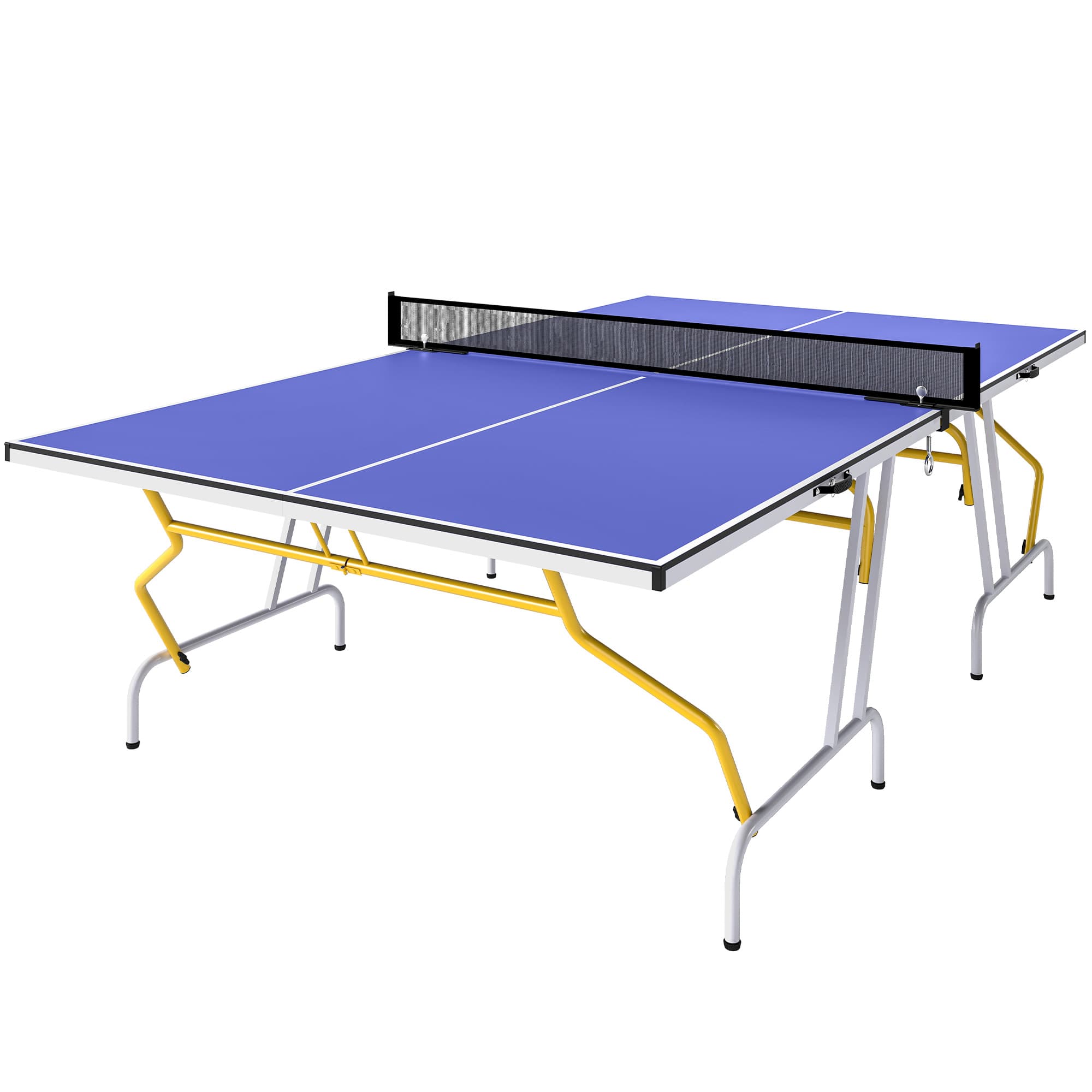 SPORTNOW Table de tennis de table pliable compacte avec 2 raquettes + 3 balles 274L x 152,5l x 76H cm bleu