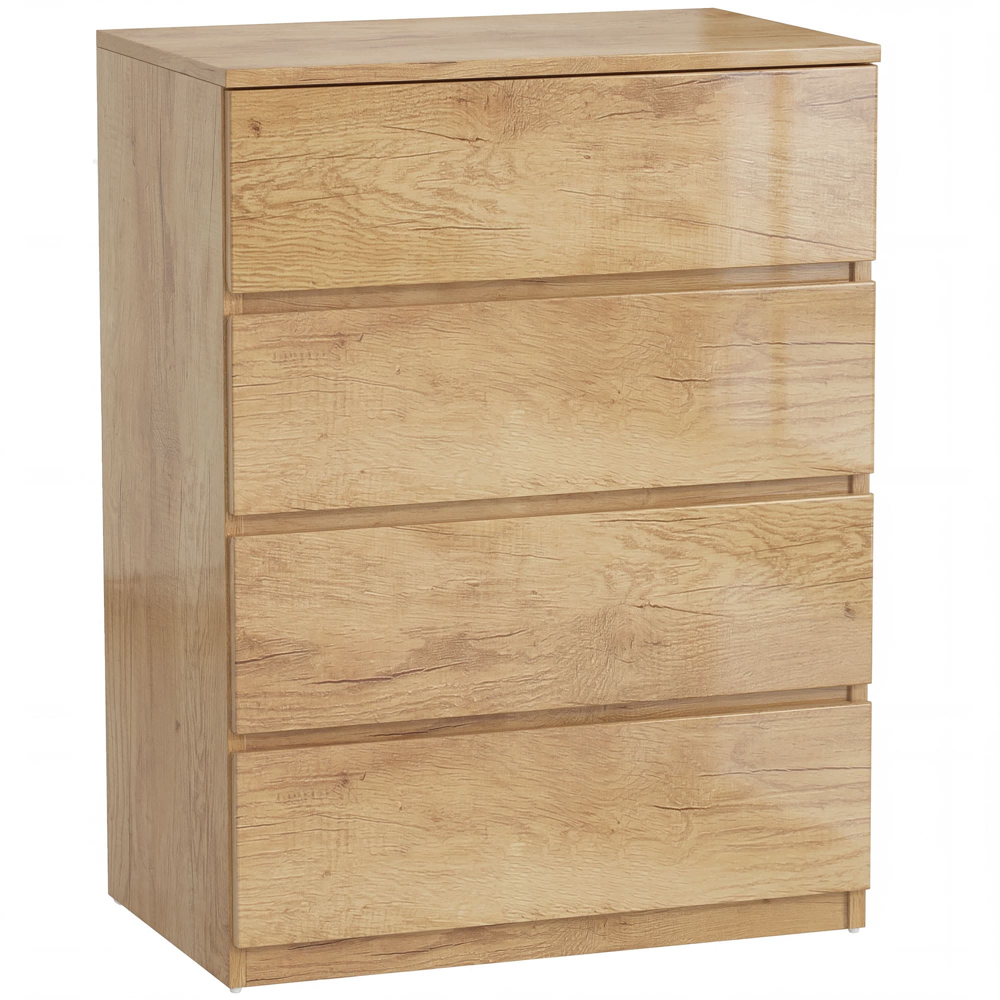 HOMCOM Commode 4 tiroirs meuble de rangement sans poignées design minimaliste 60 x 40 x 80 cm naturel