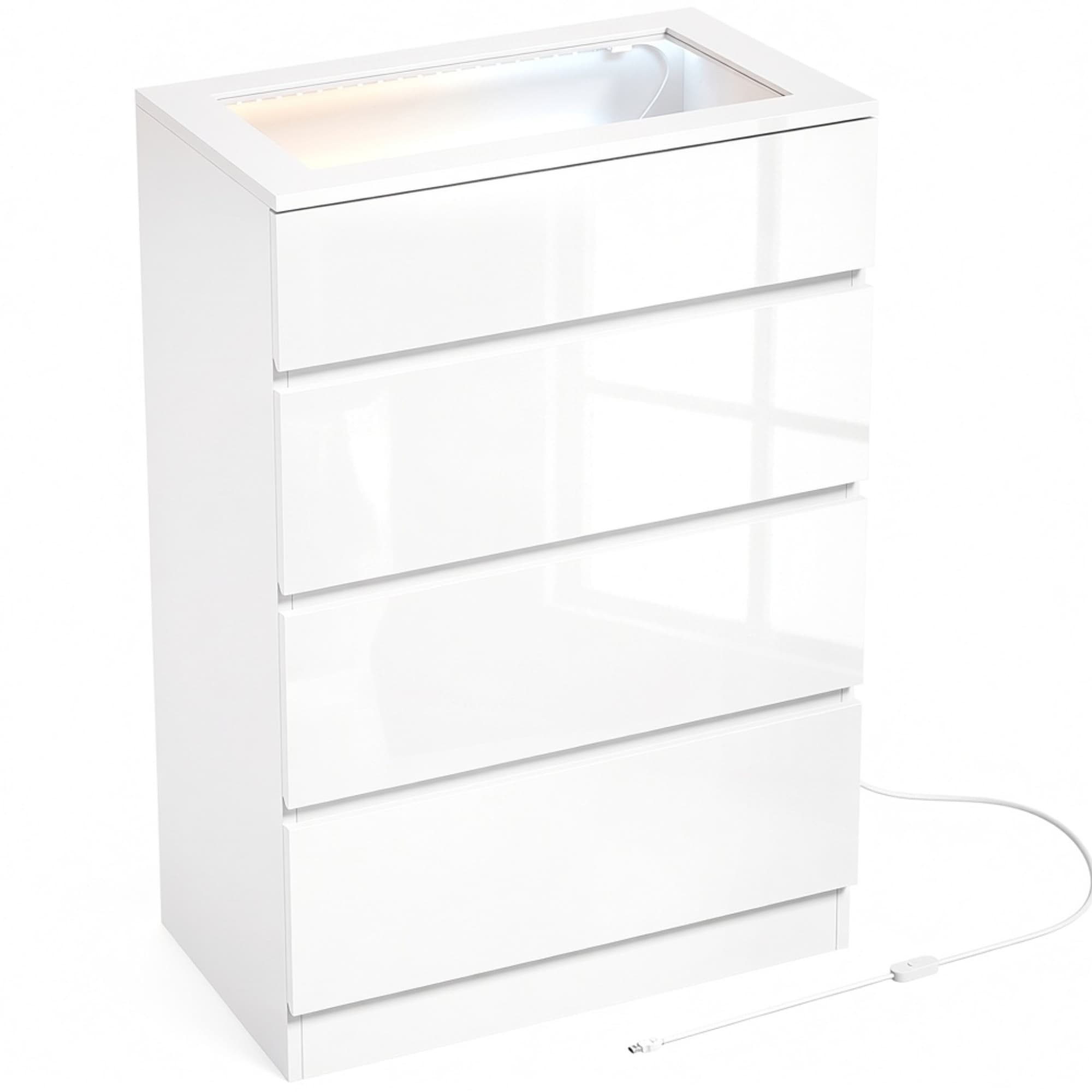 HOMCOM Commode moderne 4 tiroirs avec LED RGB, 60x40x90 cm, Blanche