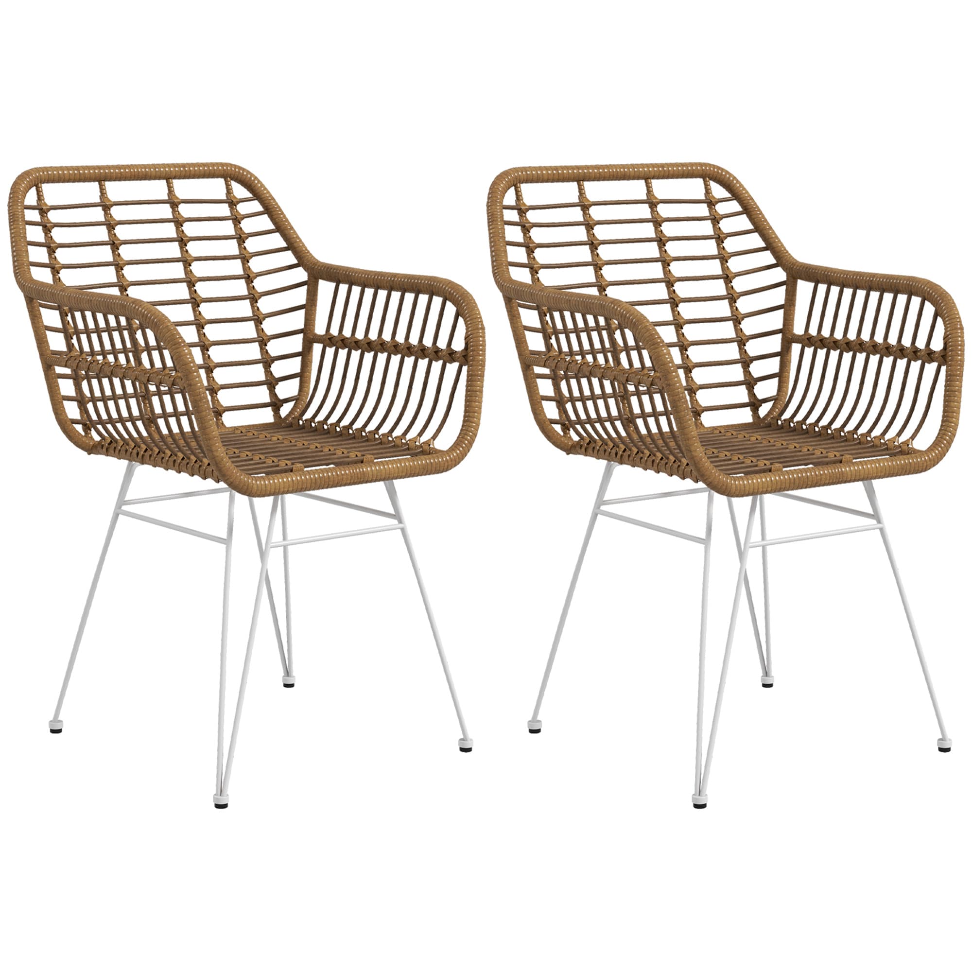 HOMCOM Duo Chaises Salle à Manger Design Bohème Assise Tressée Pieds Acier Blanc Aosom France