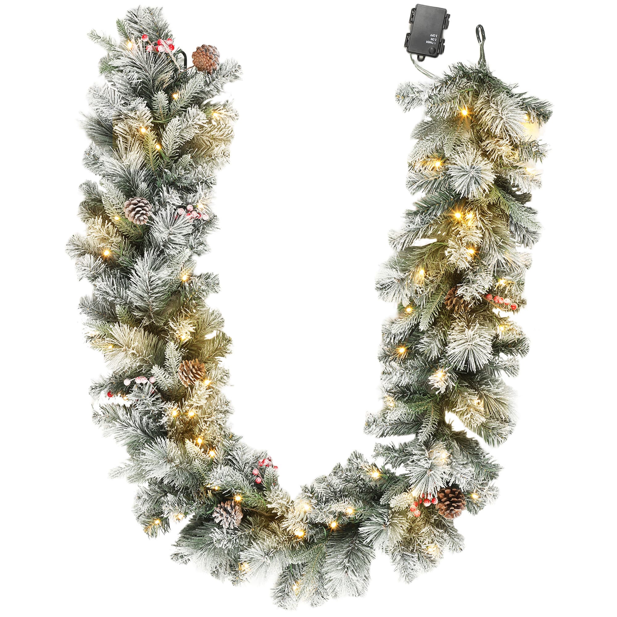 HOMCOM Guirlande de Noël avec 216 branches saupoudrées de neige, 50 LED, Ø25x180 cm, Vert & Blanc