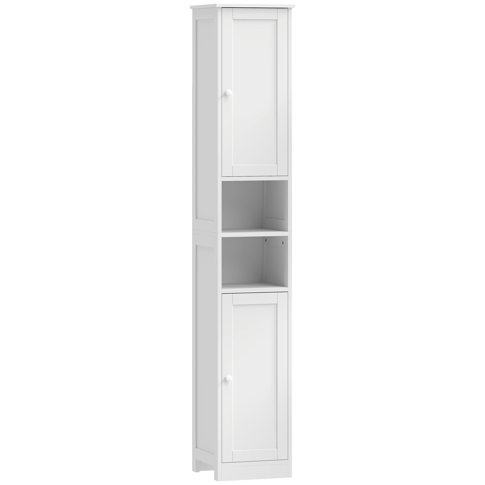 HOMCOM Meuble de salle de bain haut, meuble de rangement avec 2 portes, 2 compartiments ouverts, étagère réglable, blanc