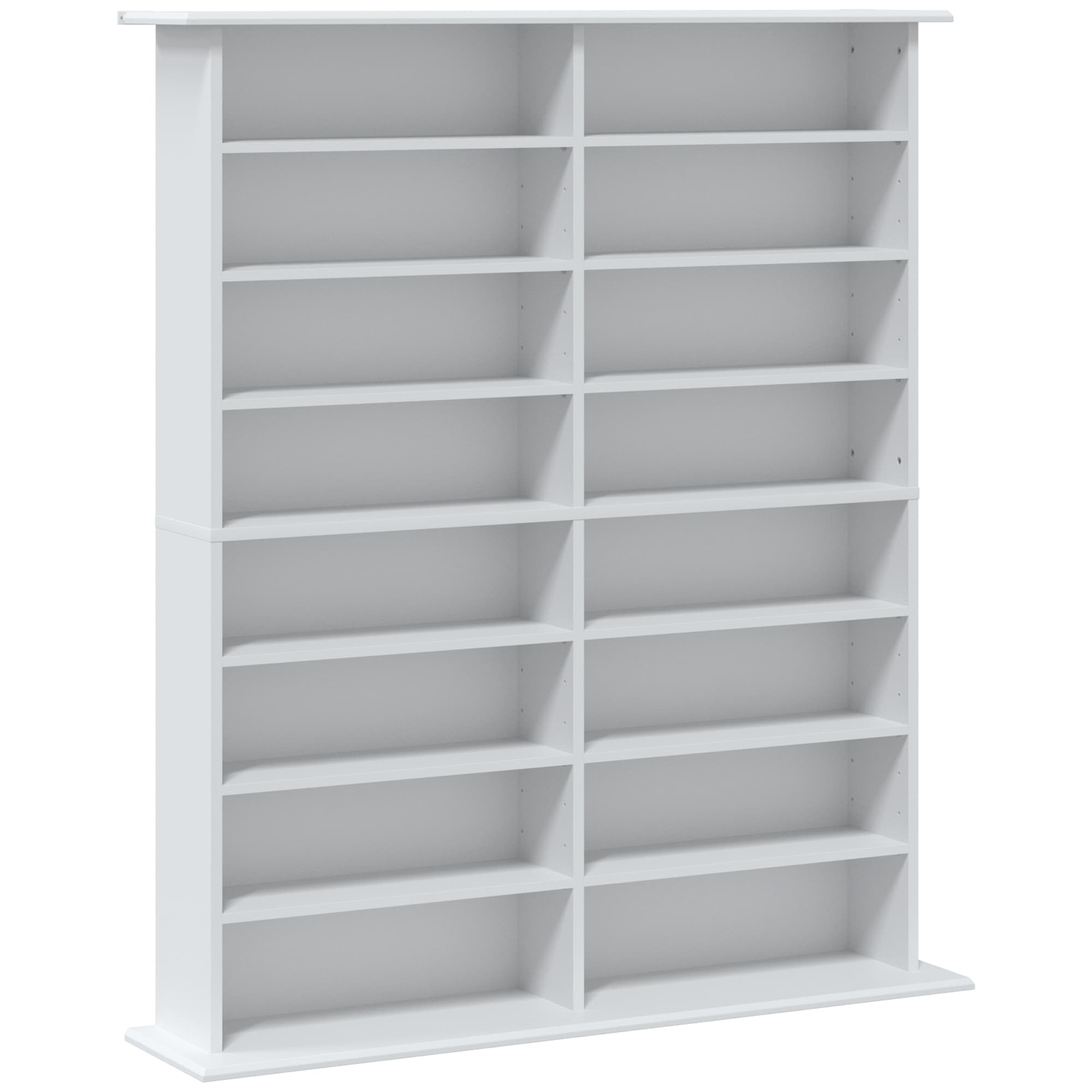 HOMCOM Étagère multimédia, 8 niveaux, étagère DVD avec 12 plateaux réglables, 16 compartiments, pour 720 CD, Blanc