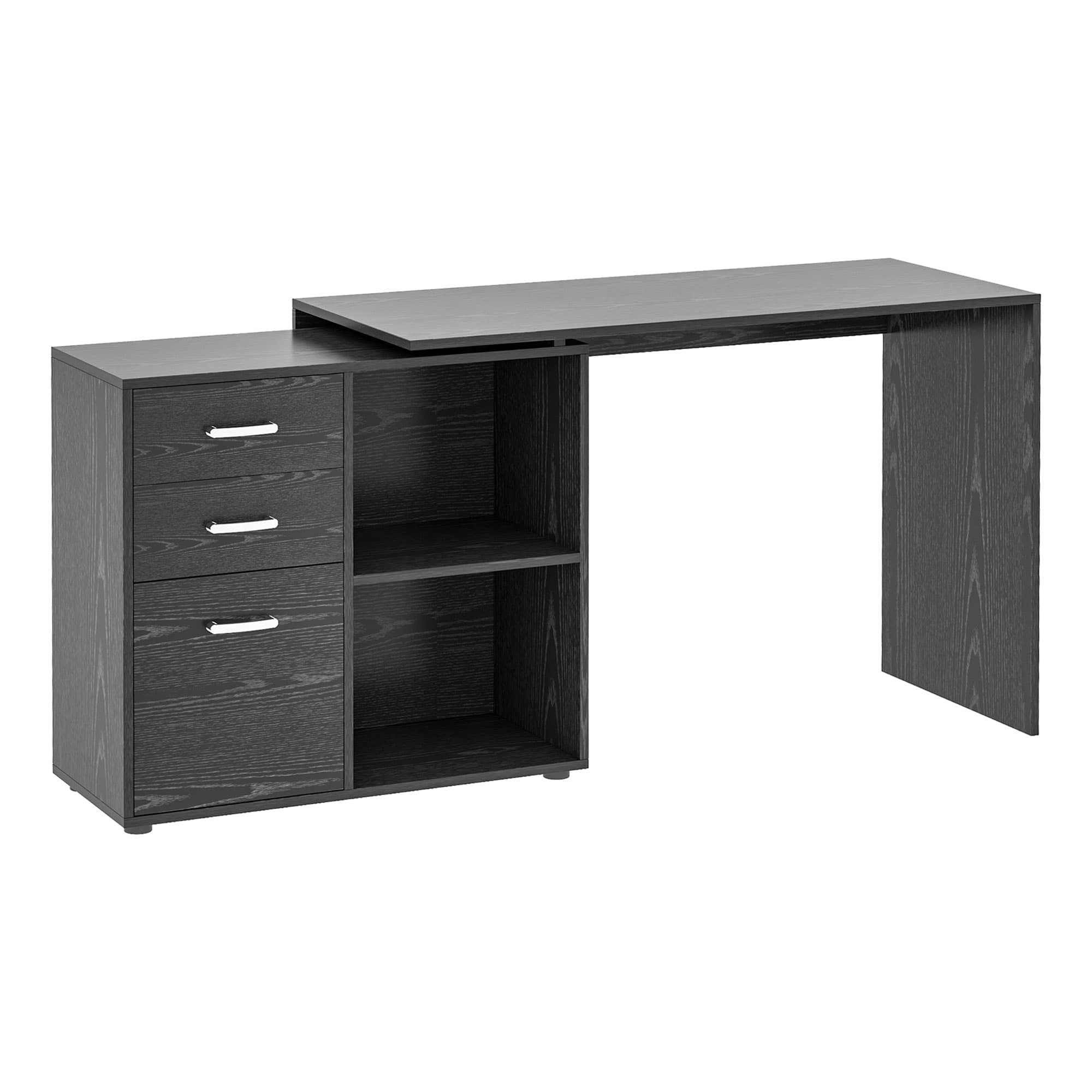 HOMCOM Bureau d'angle bureau droit modulable table de salle à manger 2 en 1 bureau informatique tiroirs x 3 + 2 niches MDF noir
