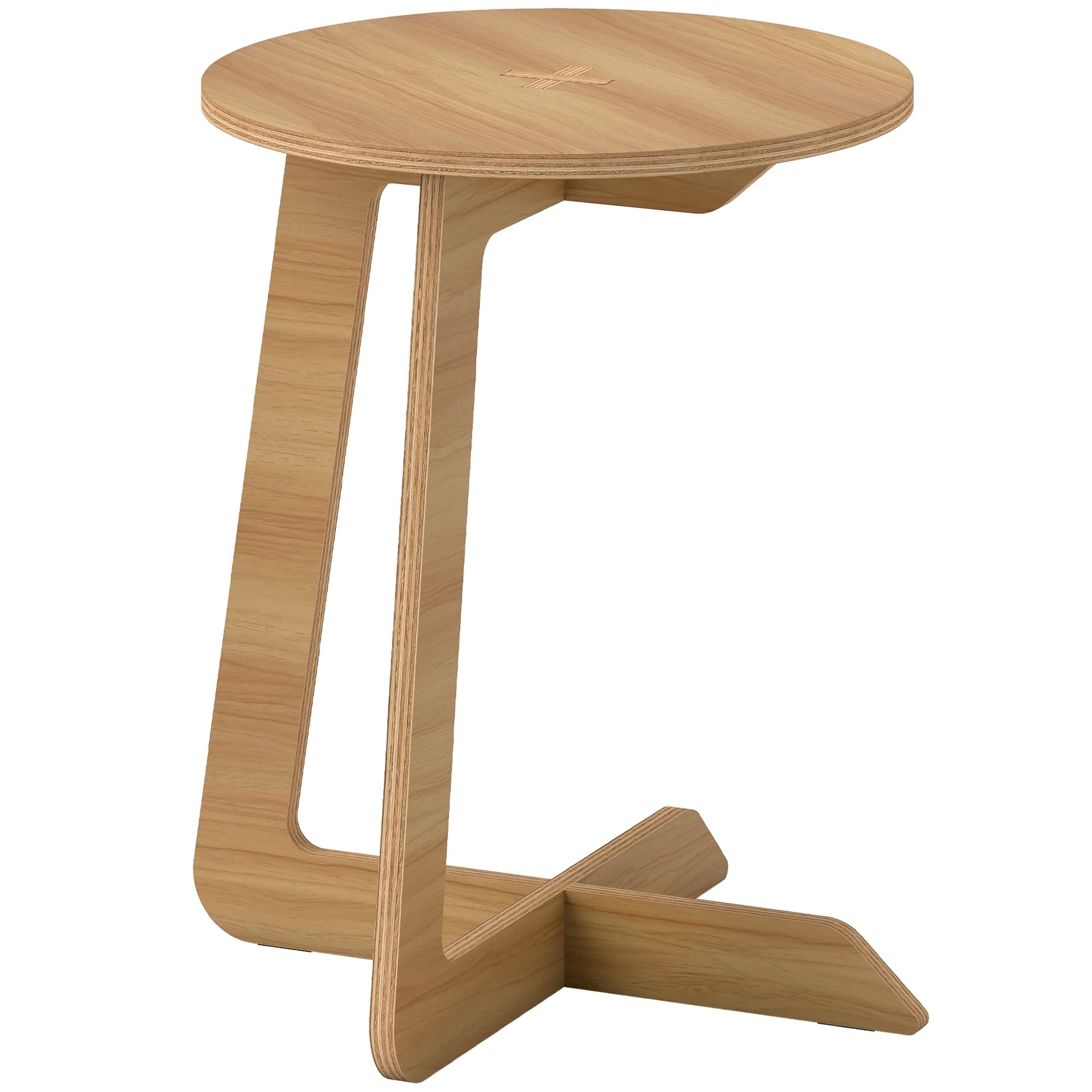 HOMCOM Table d'Appoint en Forme C, Plateau Rond Ø 36 cm, Table Basse Moderne, Compact, Montage par Clipsage, Effet Bois Naturel