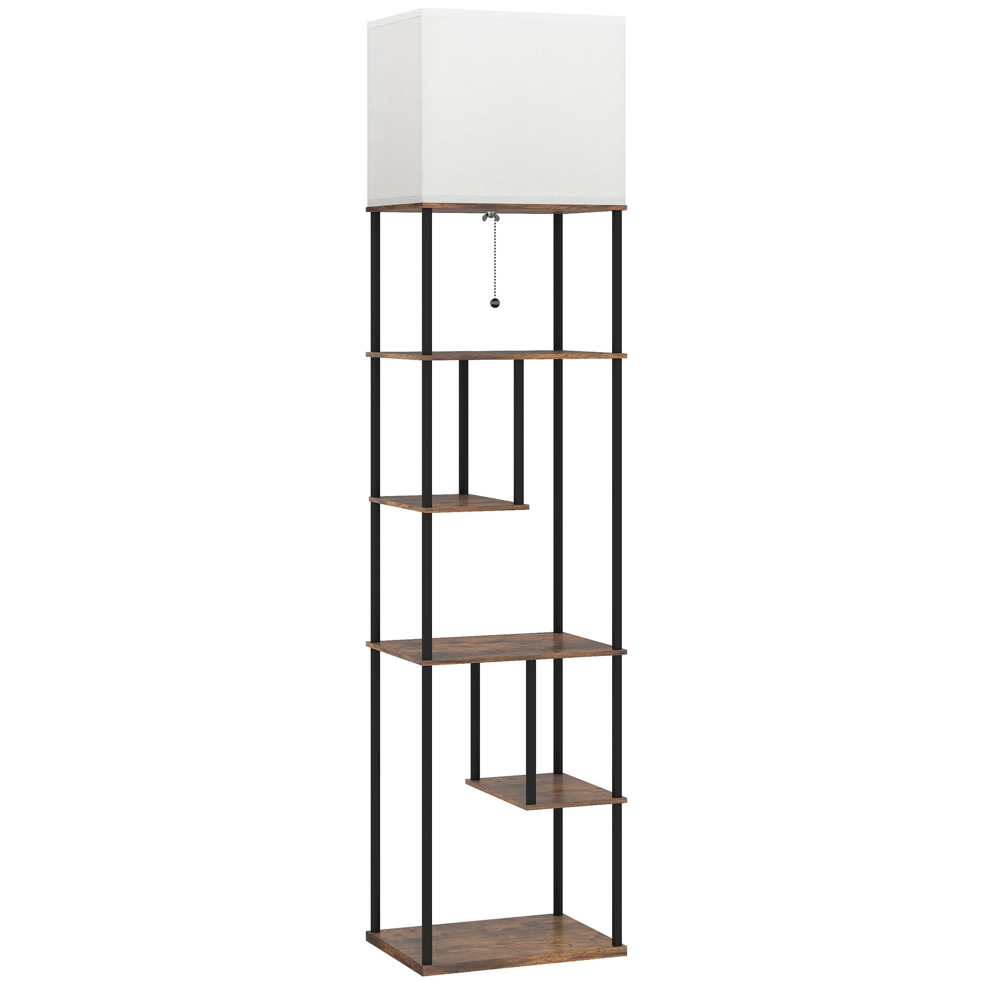 HOMCOM Lampadaire avec étagères, lampadaire sur pied de salon dimmable, télécommande, 40 x 29 x 171 cm, brun rustique