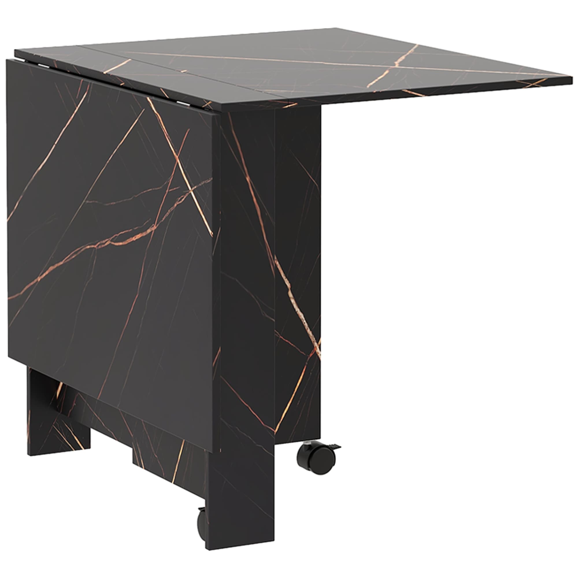 HOMCOM Table pliante cuisine table à manger pliable avec 2 abattants 2 roues avec freins 120 x 80 x 73 cm noir marbré imitation