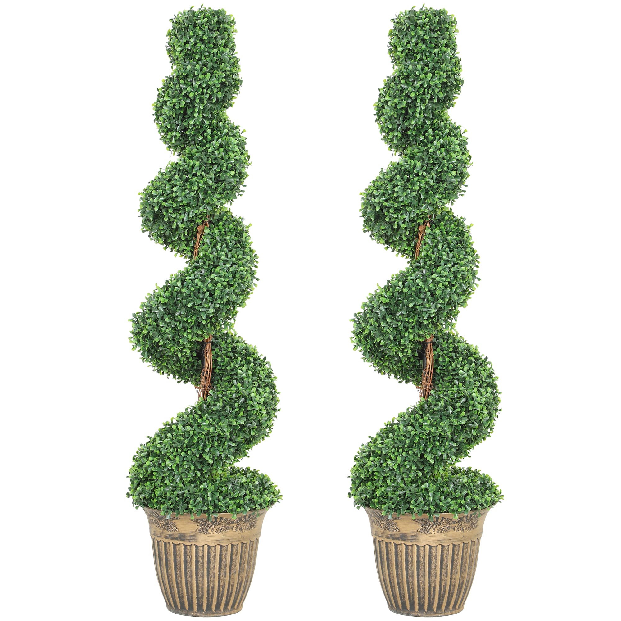HOMCOM Lot de 2 Buis Artificiels en Spirale 120cm avec Pot Inclus, pour Décoration Intérieur et Extérieur, Vert