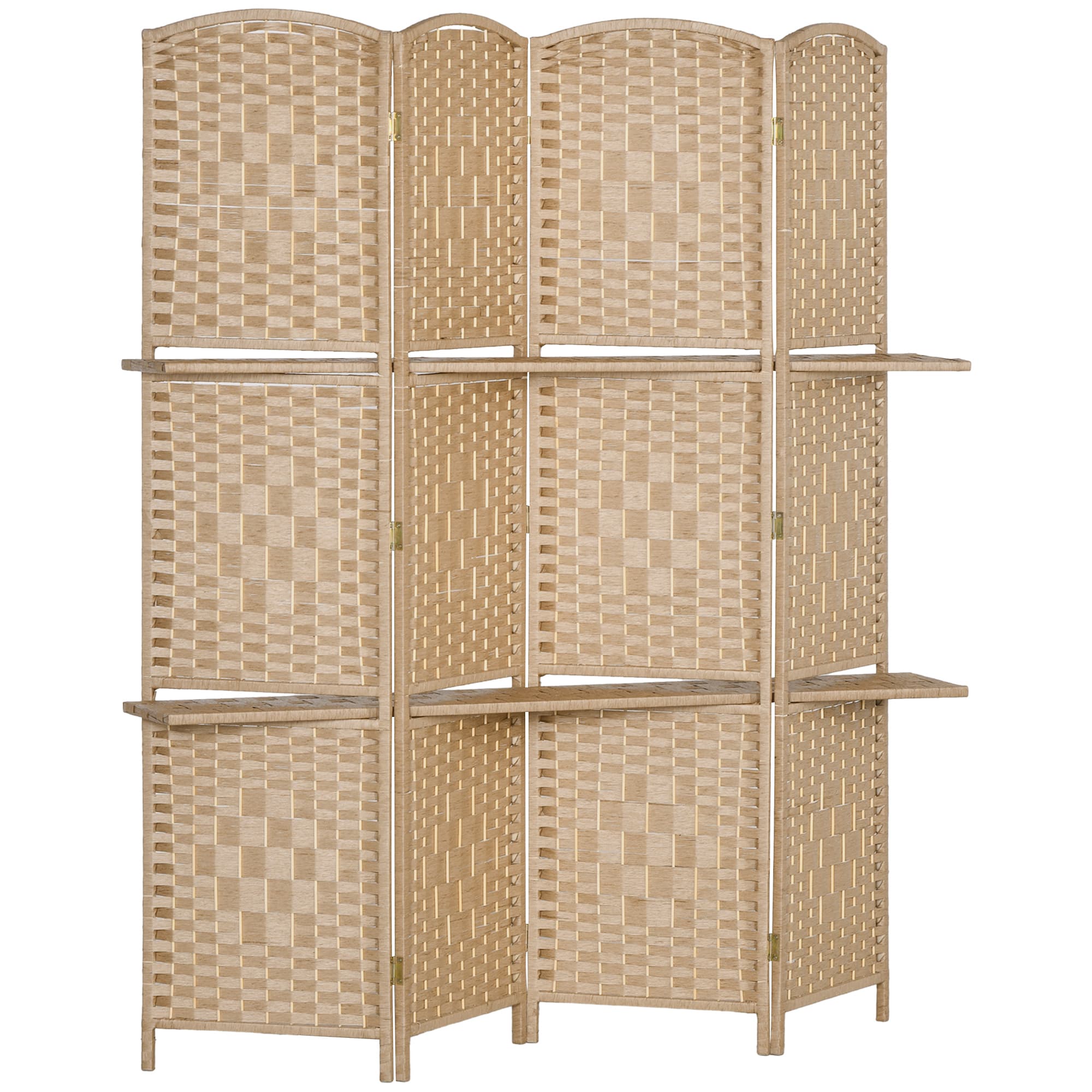 HOMCOM Paravent séparateur de pièce 4 panneaux 160 x170 cm avec 2 étagères, pliable, en bois