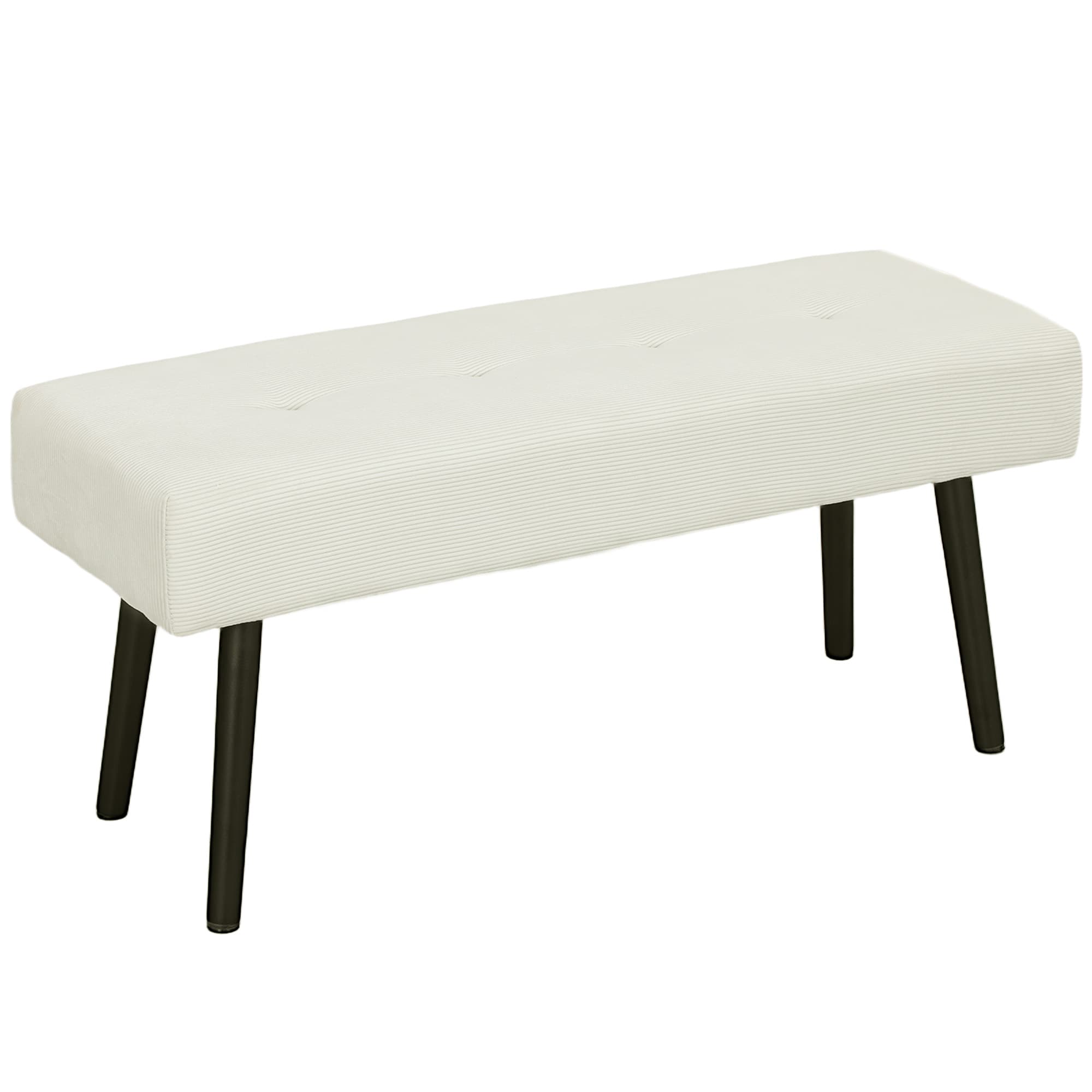 HOMCOM Banc de bout de lit tapissé en velours côtelé avec assise rembourrée design capitonné et pieds en acier pour chambre Blanc crème