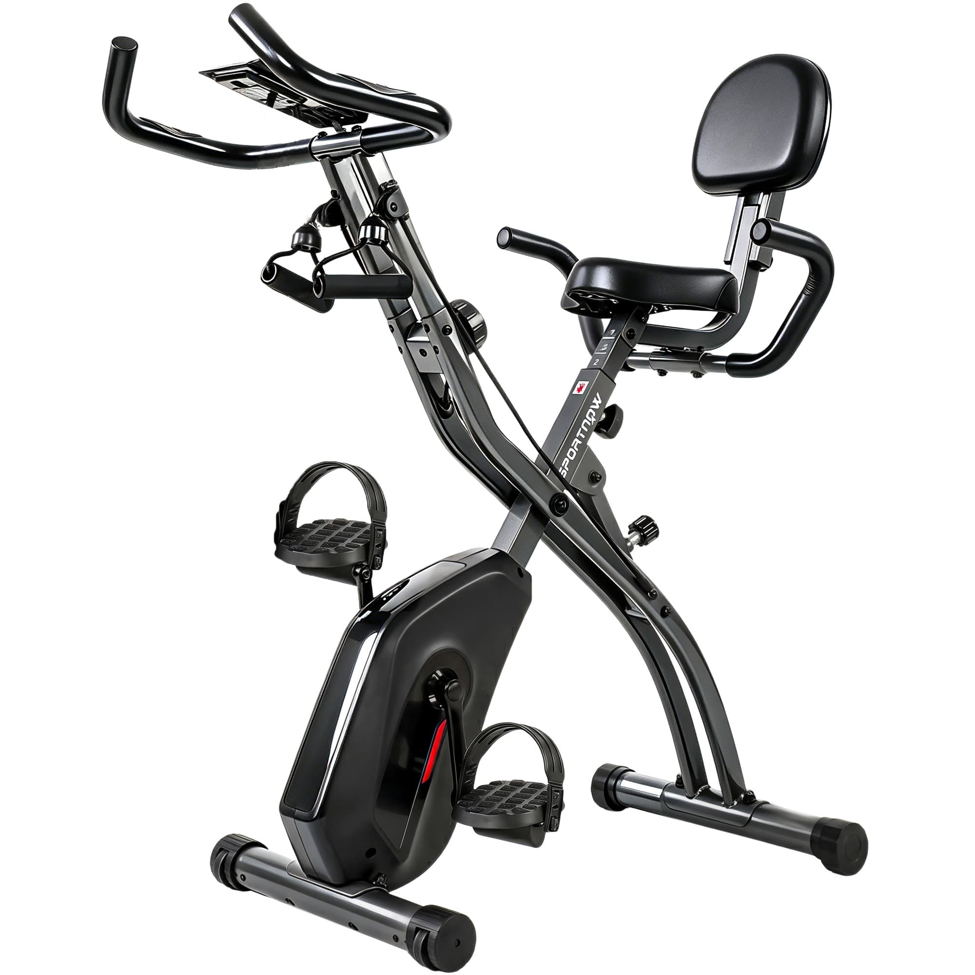 SPORTNOW Vélo d'Exercice Pliable 3-en-1 avec Bandes de Résistance, Application Bluetooth, Résistance Magnétique à 8 Niveaux, Écran LCD