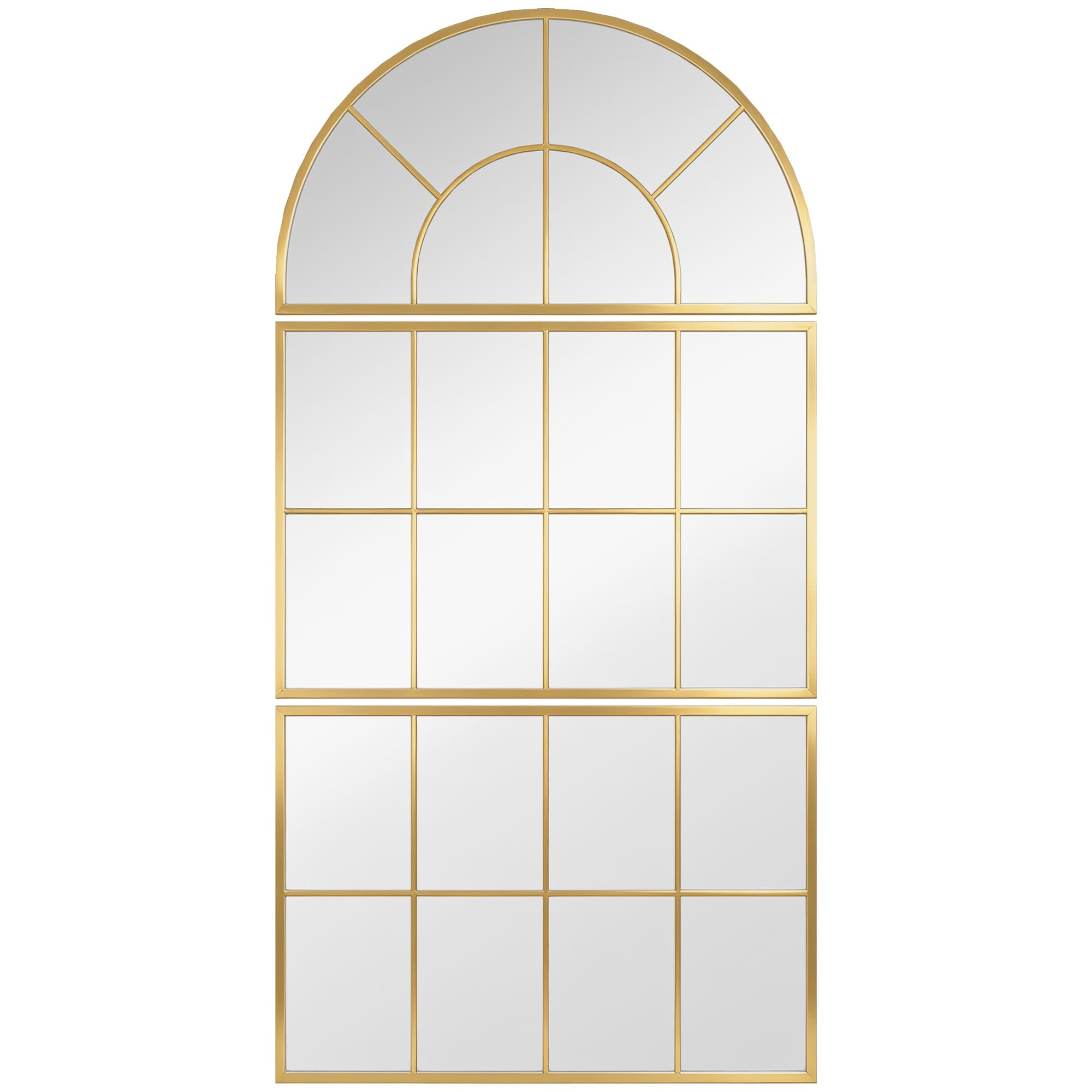 HOMCOM Miroir mural arqué miroir mural en forme de fenêtre ensemble de 3 pièces cadre en métal 76 x 150 cm doré