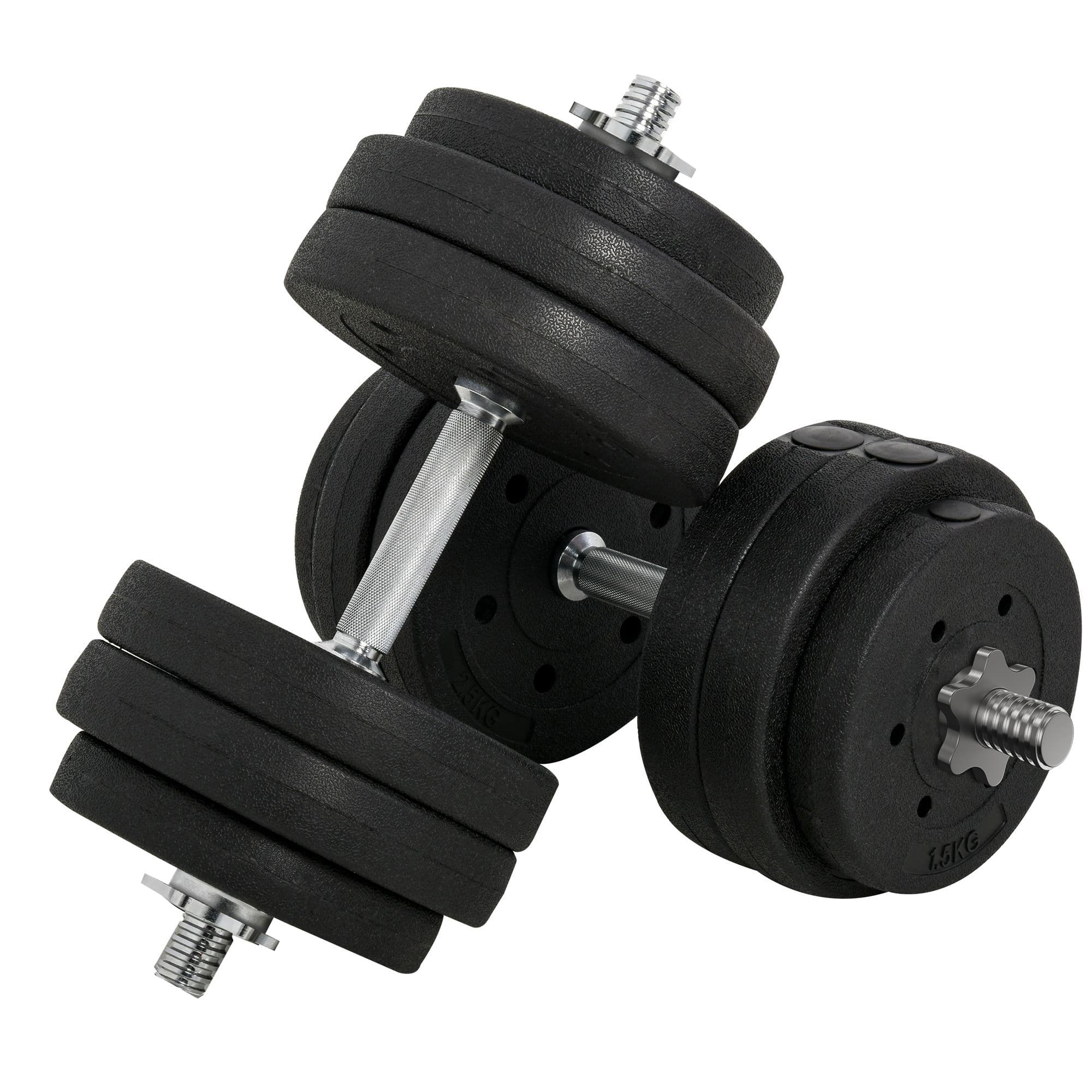 HOMCOM Ensemble d'haltères courtes total 30 Kg - barres incluses - acier PU noir