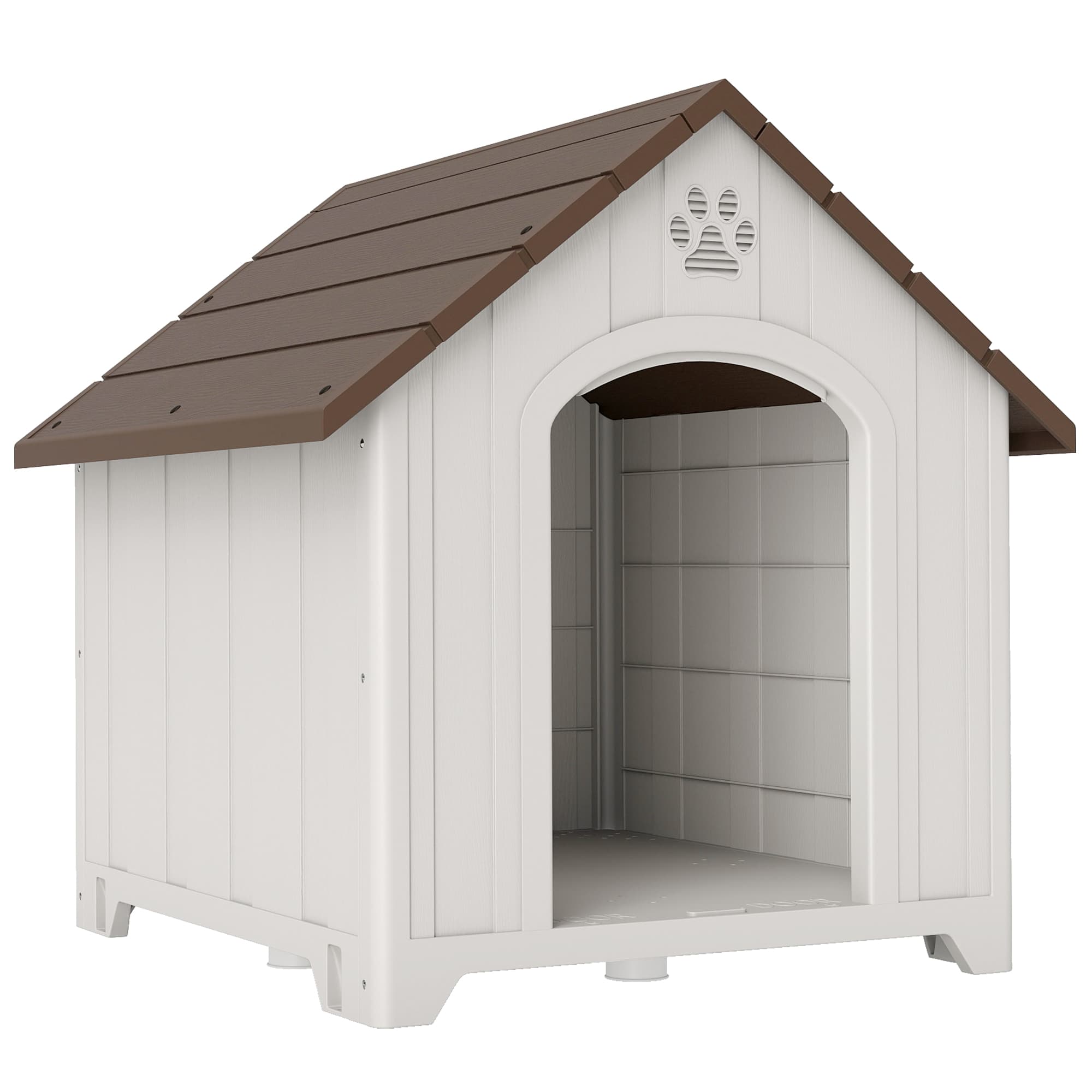PawHut Niche pour chien extérieur, maison chien en polypropylène imperméable, ventilé, plancher surélevé, gris clair