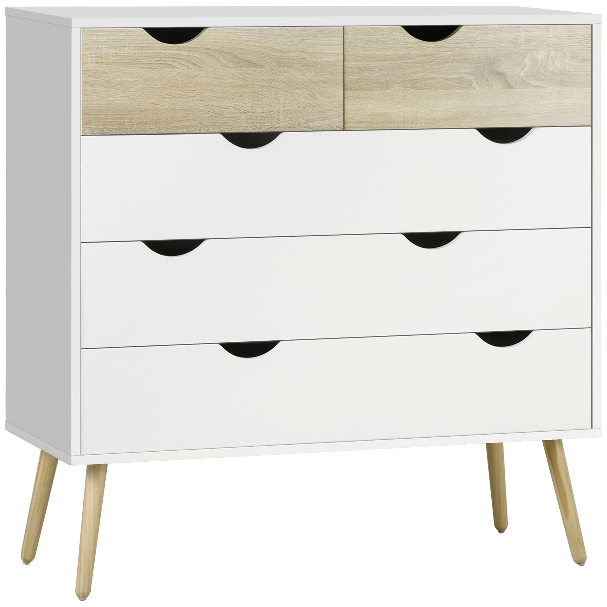 HOMCOM Commode 5 Tiroirs Style Scandinave, Rangement Blanc et Chêne Clair Élégant Aosom France