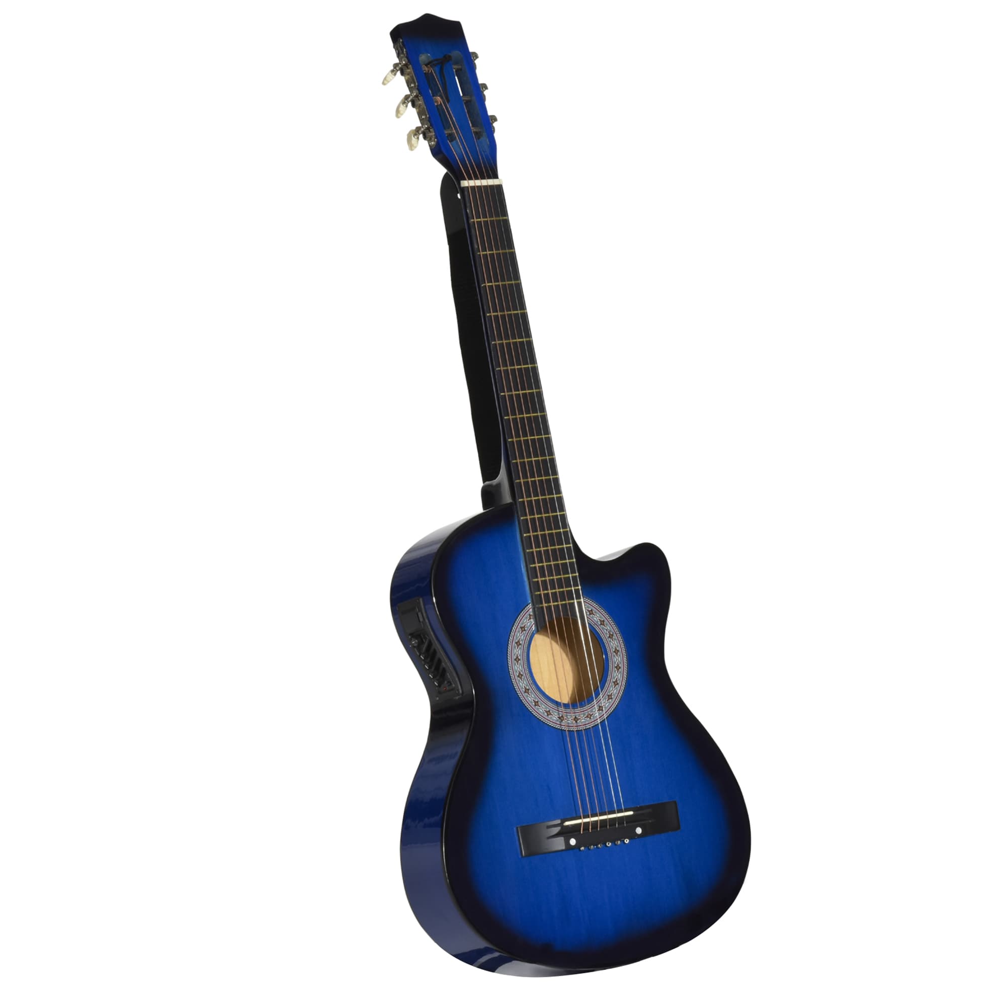 HOMCOM Pack guitare électrique kit guitare électrique avec sac, sangle, corde, médiators, câble, 96,5x35,8x8,5cm, bleu et noir
