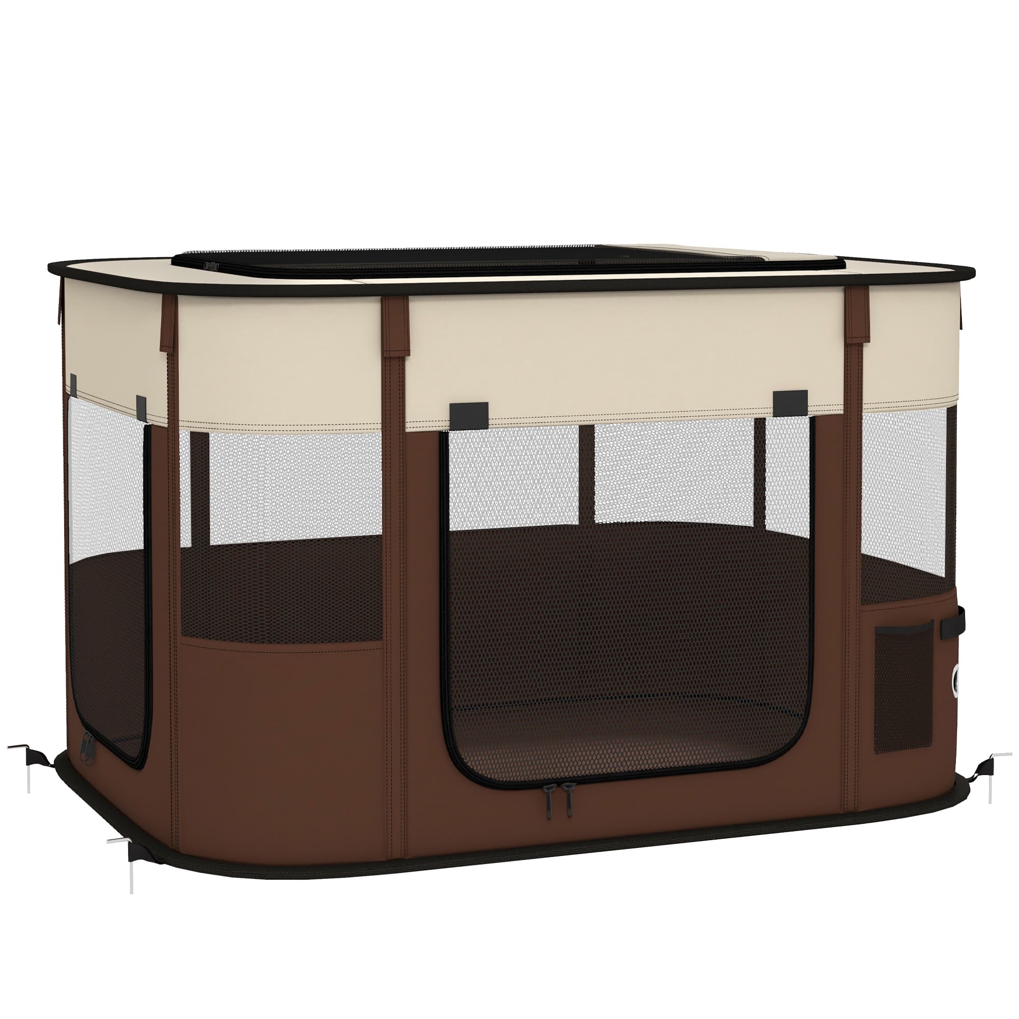 PawHut Parc pour Chiens et Chats, Enclos Pliable Portable pour Chiots Lapins et Cochons d'Inde Tissu Oxford 84x64x53 cm Marron