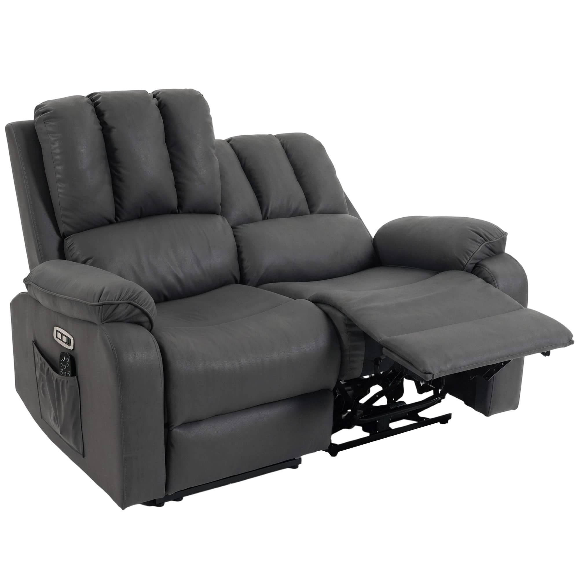 HOMCOM Canapé-relax électrique 2 places en Leathaire avec fonction massage et chauffage, 2 télécommandes, ports USB-/USB-C