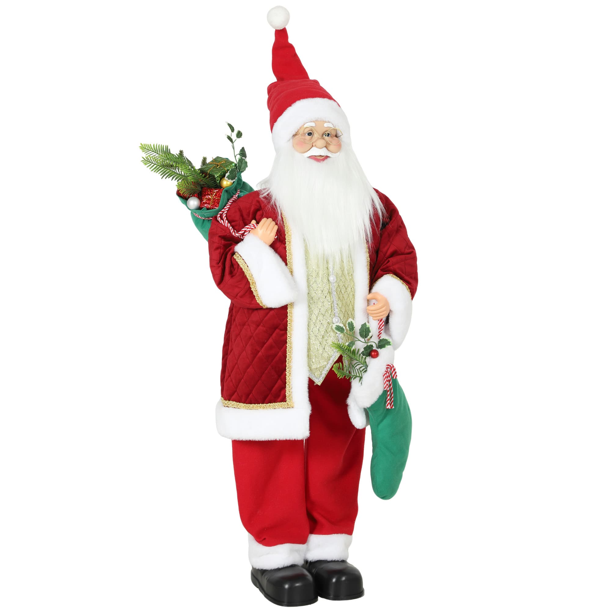 HOMCOM Père Noël chantant & dansant 120 cm, figurine animée debout avec chaussette, sac, activée par son/toucher
