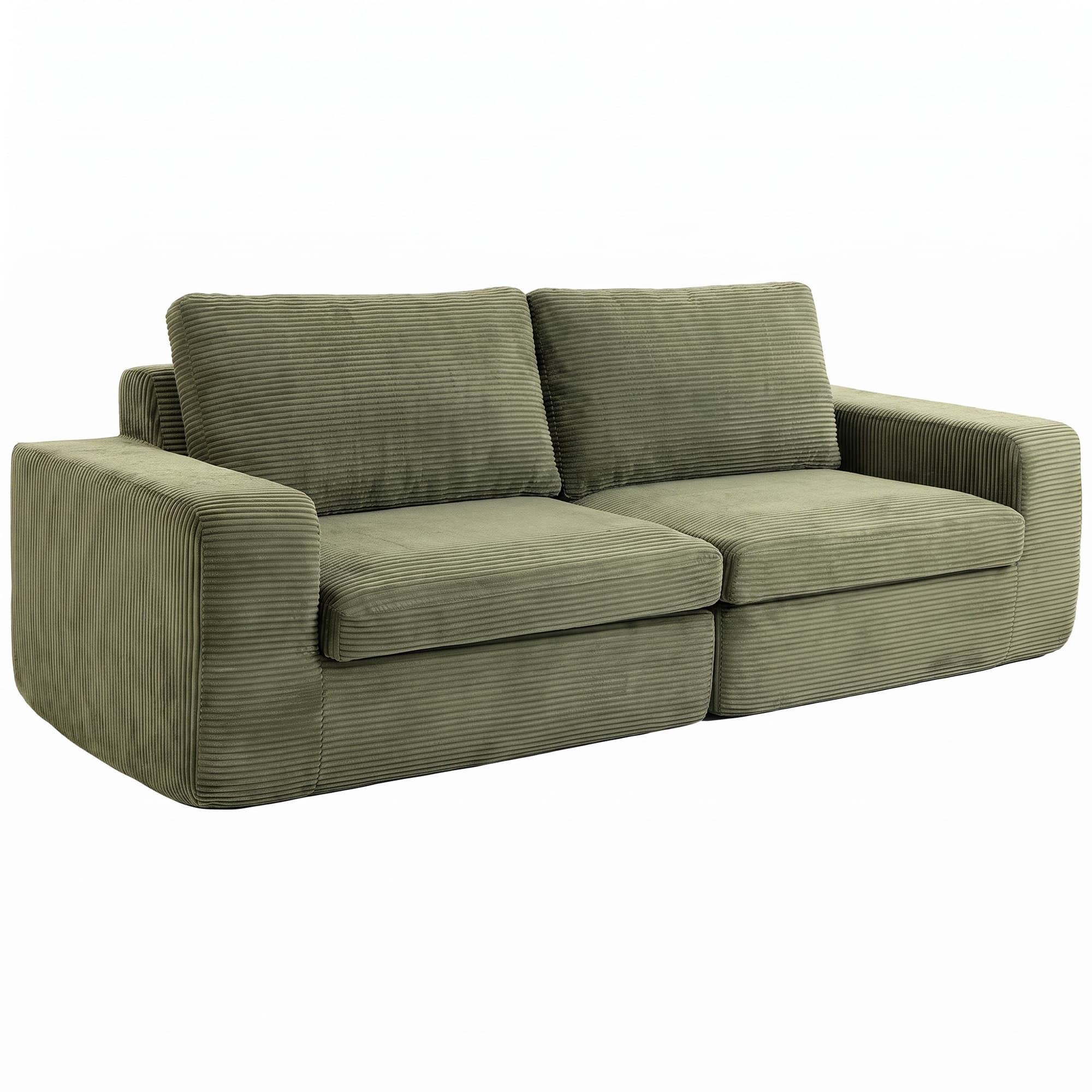 HOMCOM Canapé 3 Places en Velours Côtelé, Canapé de Salon Compressé Moderne 236 cm avec Coussin à Ressorts, Vert