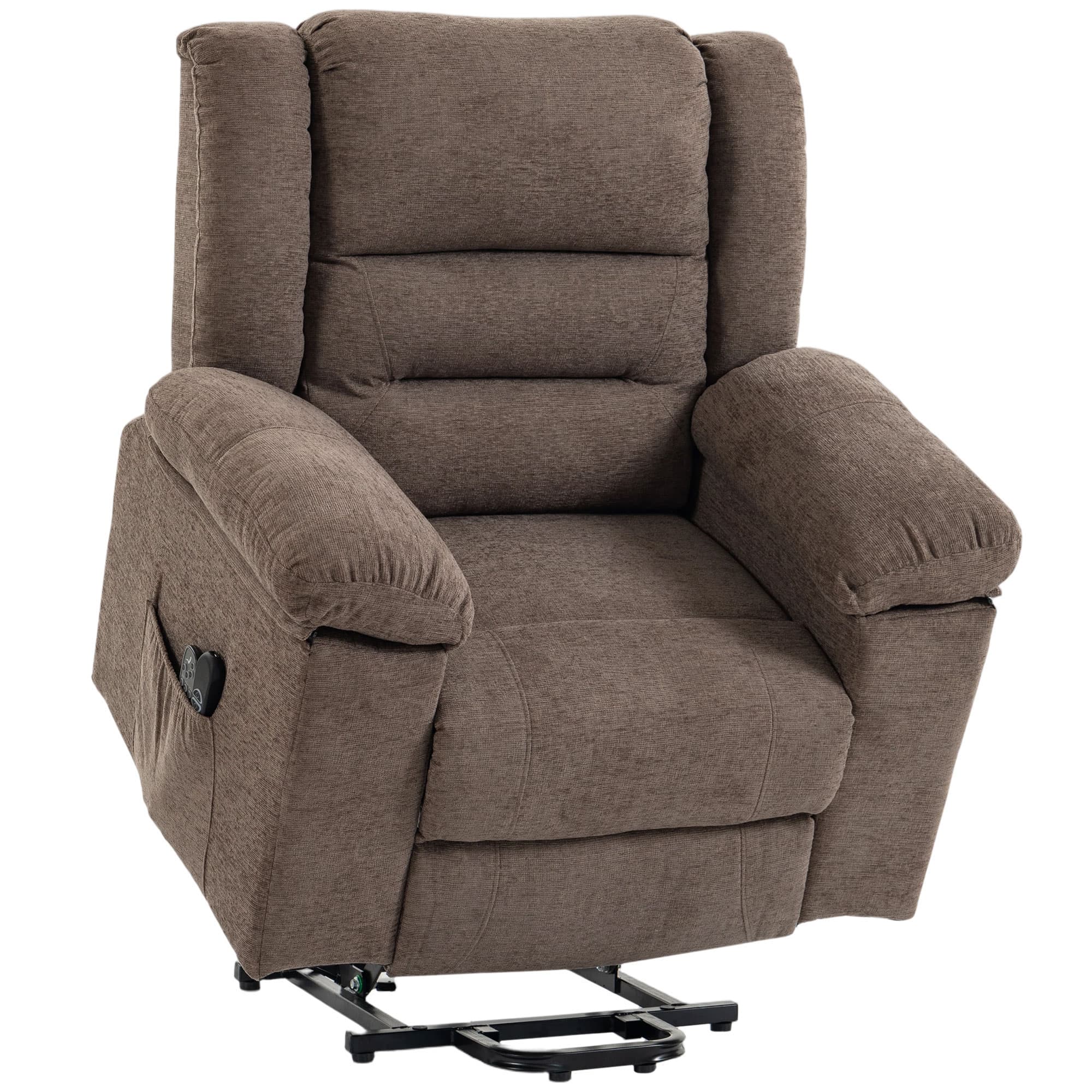 HOMCOM Fauteuil Électrique Releveur Reclinable 150°, Accoudoirs Larges, Massage 8 Points, Chauffant, Marron