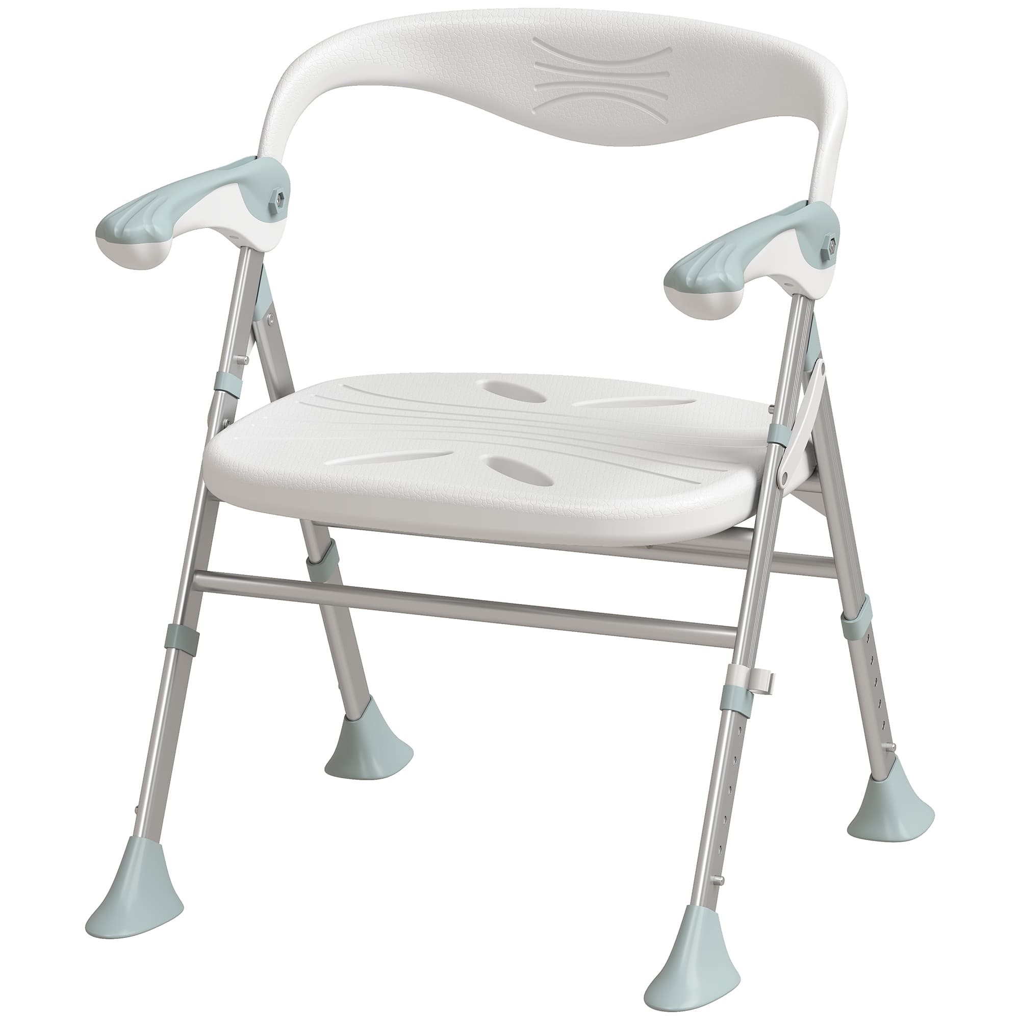 HOMCOM Tabouret de Douche Pliable, Hauteur Réglable à 5 Niveaux, Pieds Antidérapants en TPR, Aluminium, 51,5x61,5x74,5cm, Blanc