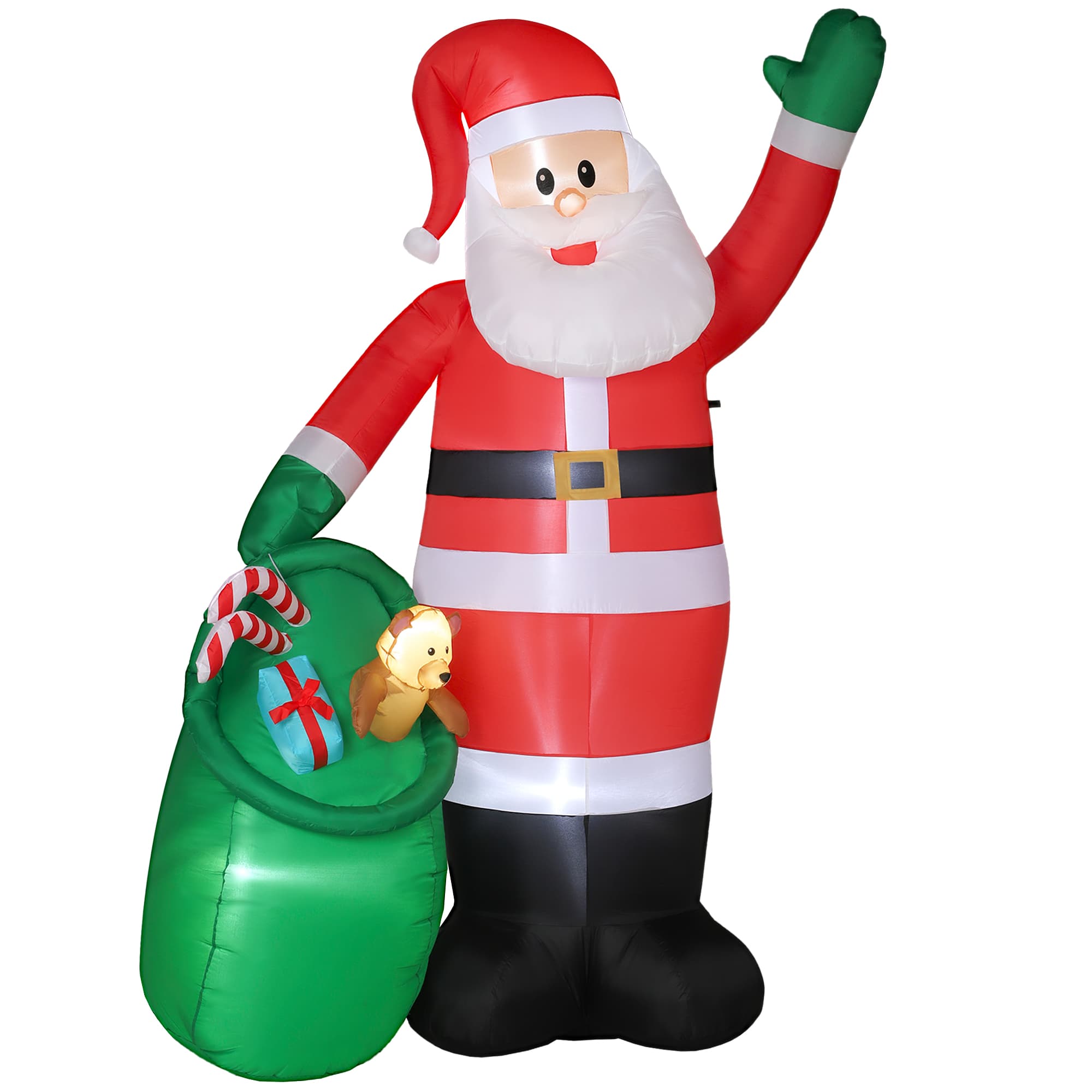 Outsunny Père Noël gonflable 275 cm avec sac et ours - déco de Noël à LED intégrées