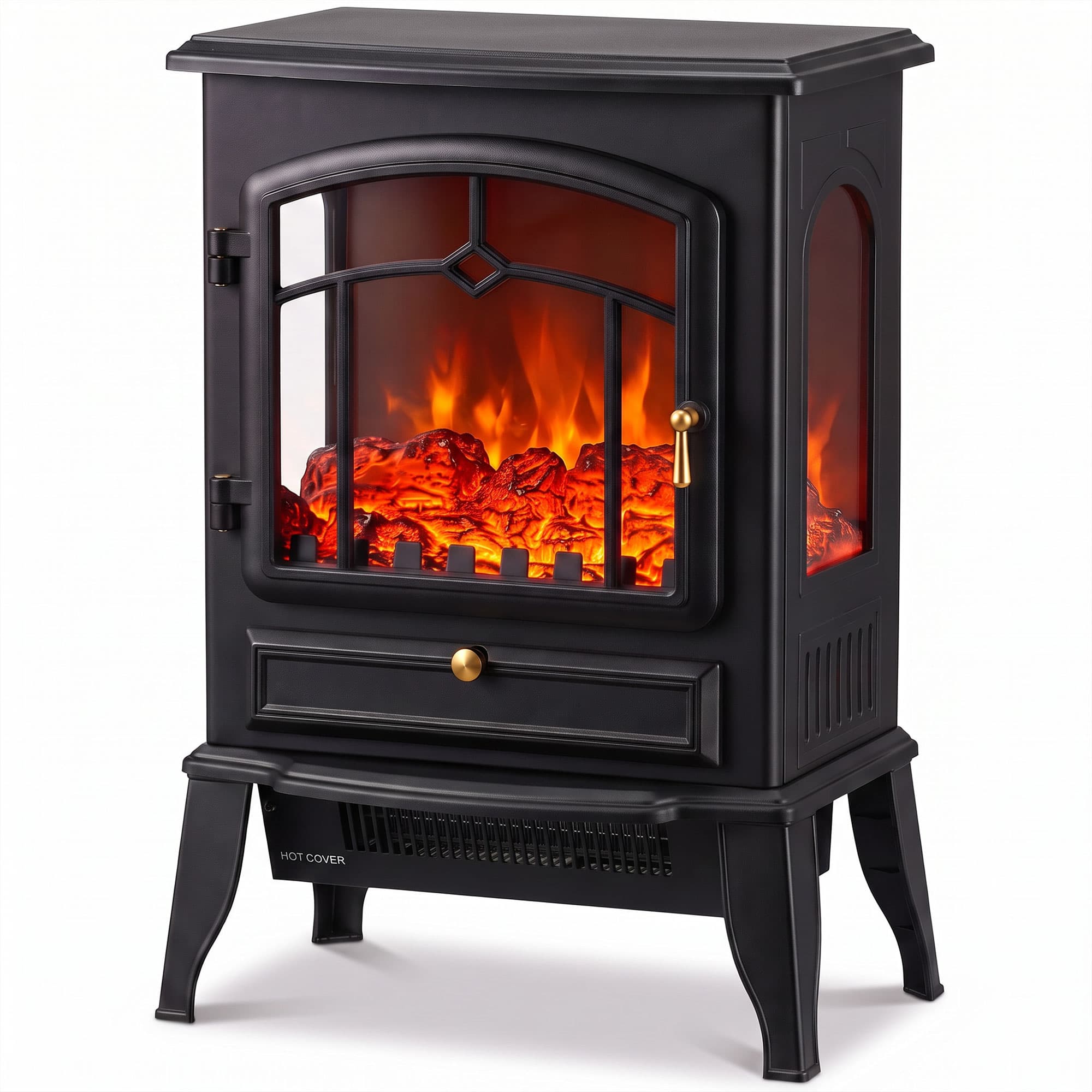 HOMCOM Cheminée électrique 1000/2000 W avec effet flammes 3 faces Thermostat et intensité réglable Noir