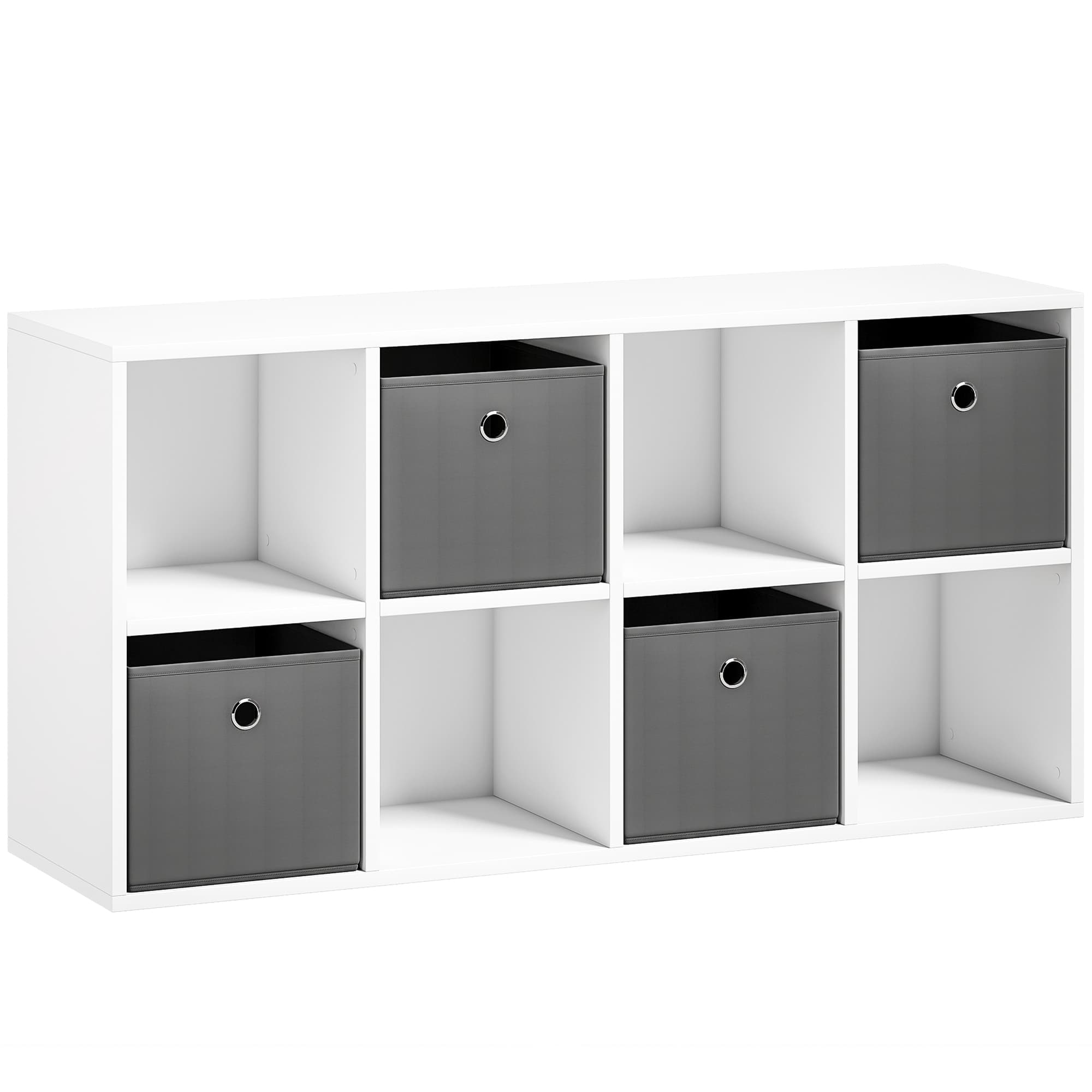 HOMCOM Étagère à 8 cases et 4 tiroirs en tissu, meuble de rangement polyvalent, Gris