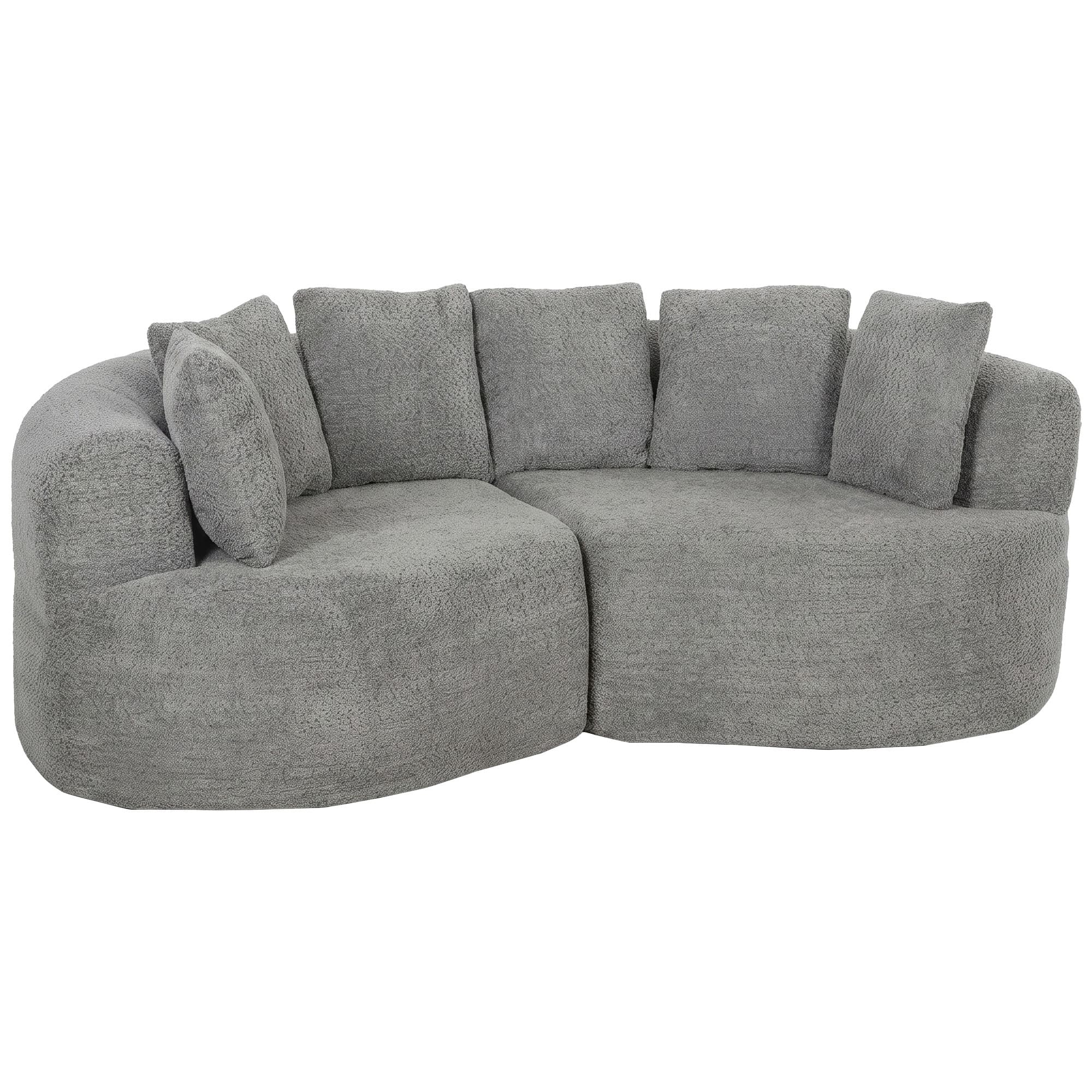 HOMCOM Canapé 3 places sans armature avec assise large, 6 coussins, design courbé, en chenille, Gris clair