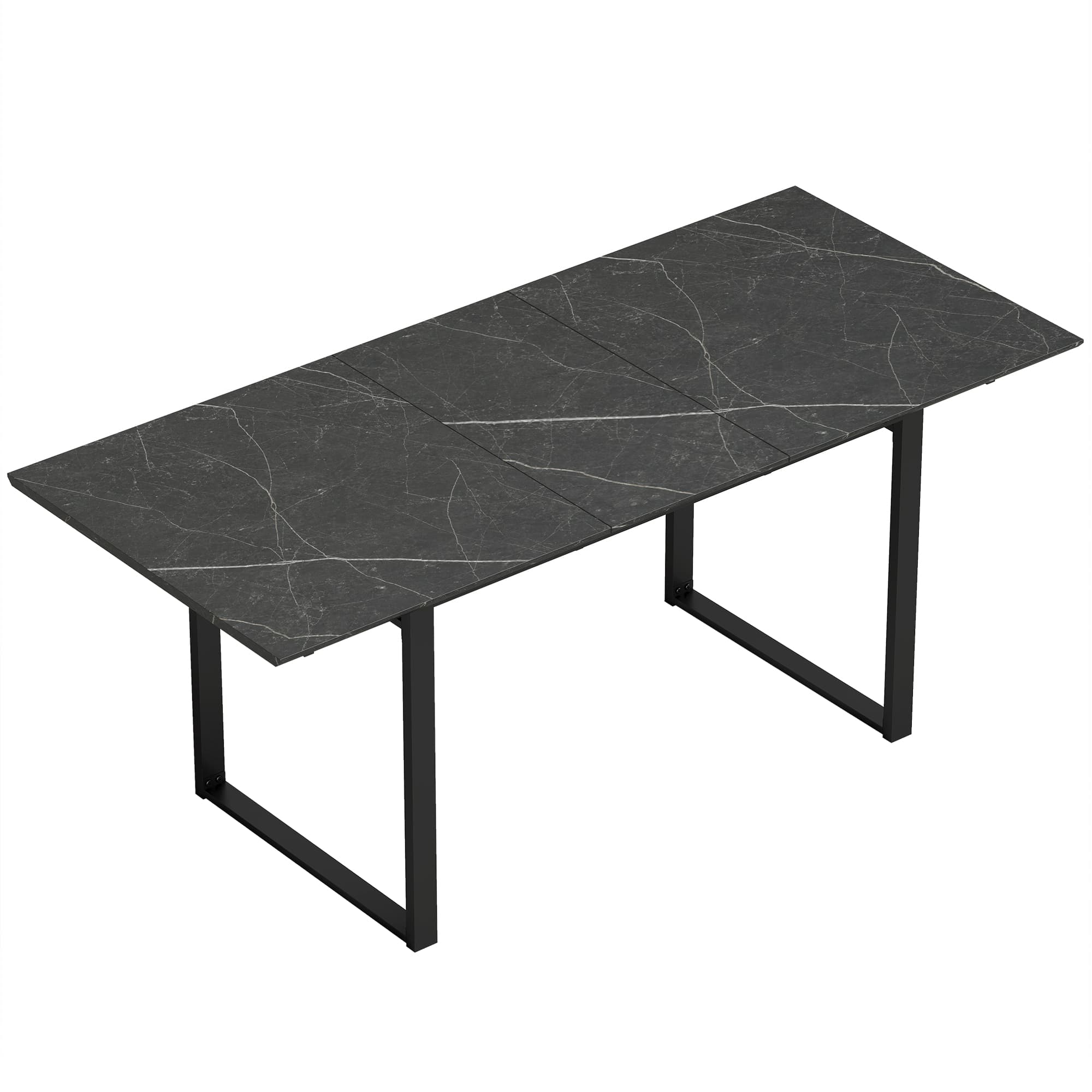 HOMCOM Table à manger extensible 140-180 cm pour 6-8 personnes, rectangulaire design industriel avec structure en acier, Noir