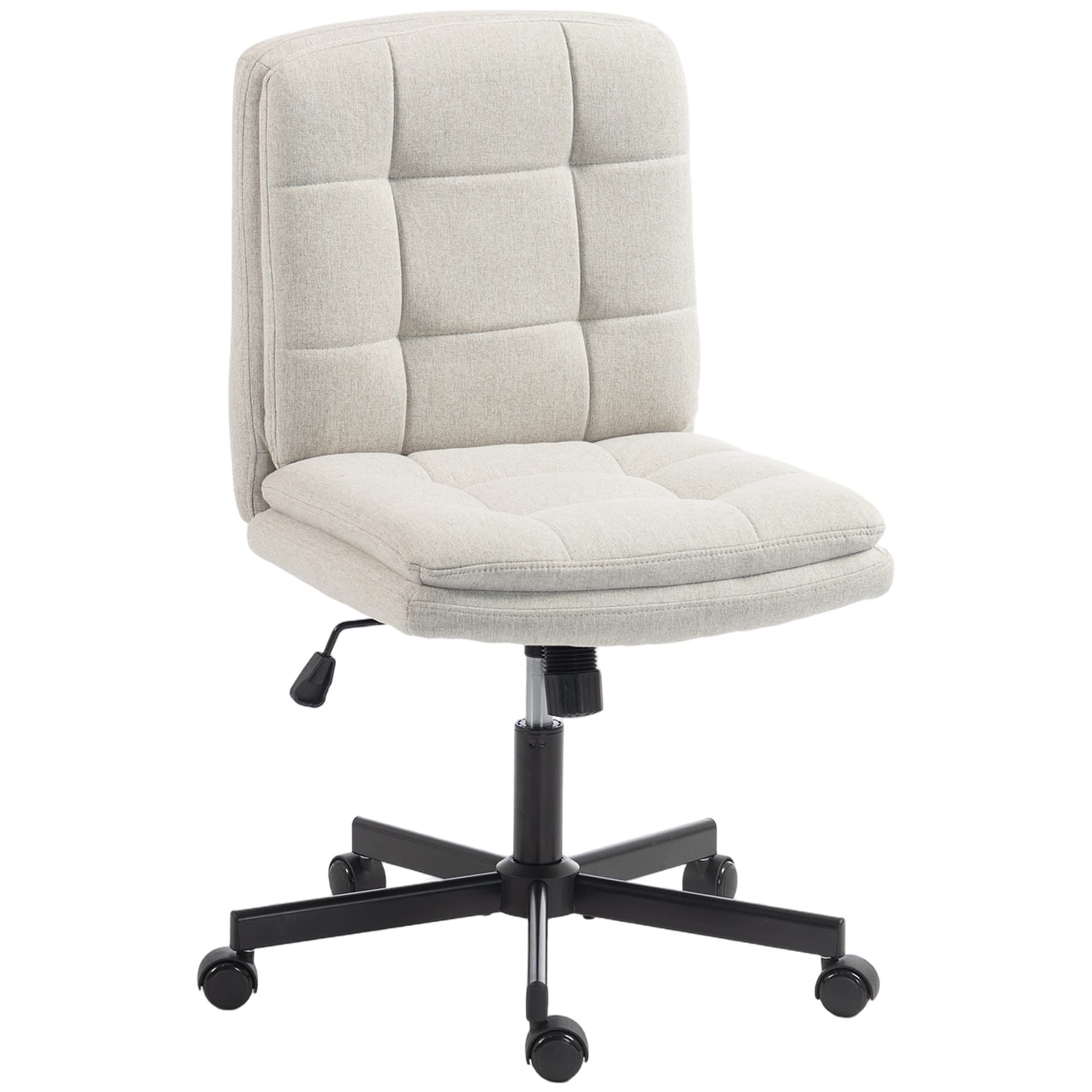 HOMCOM Chaise de bureau sans accoudoirs, chaise de bureau & coiffeuse aspect lin, avec rembourrage double couche, fonction bascule, Gris clair