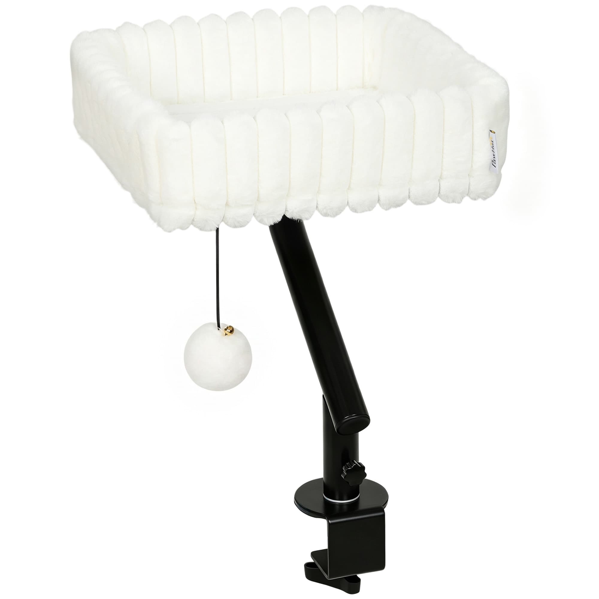 PawHut Lit de bureau pour chat, lit pour bureau avec rotation 360°, pince réglable et balle suspendue pour chat de moins de 6 kg