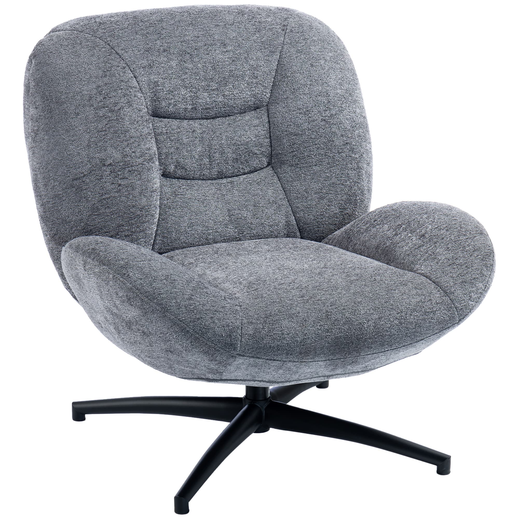HOMCOM Fauteuil de salon pivotant, fauteuil lounge à large assise, accoudoir intégré, aspect chenille, gris foncé
