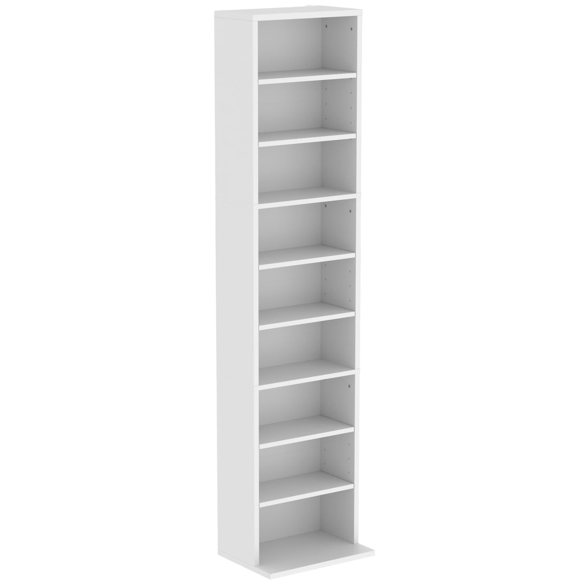HOMCOM Étagère CD/DVD, 9 niveaux, colonne étroite avec 6 tablettes réglables, pour 260 CD, Blanc