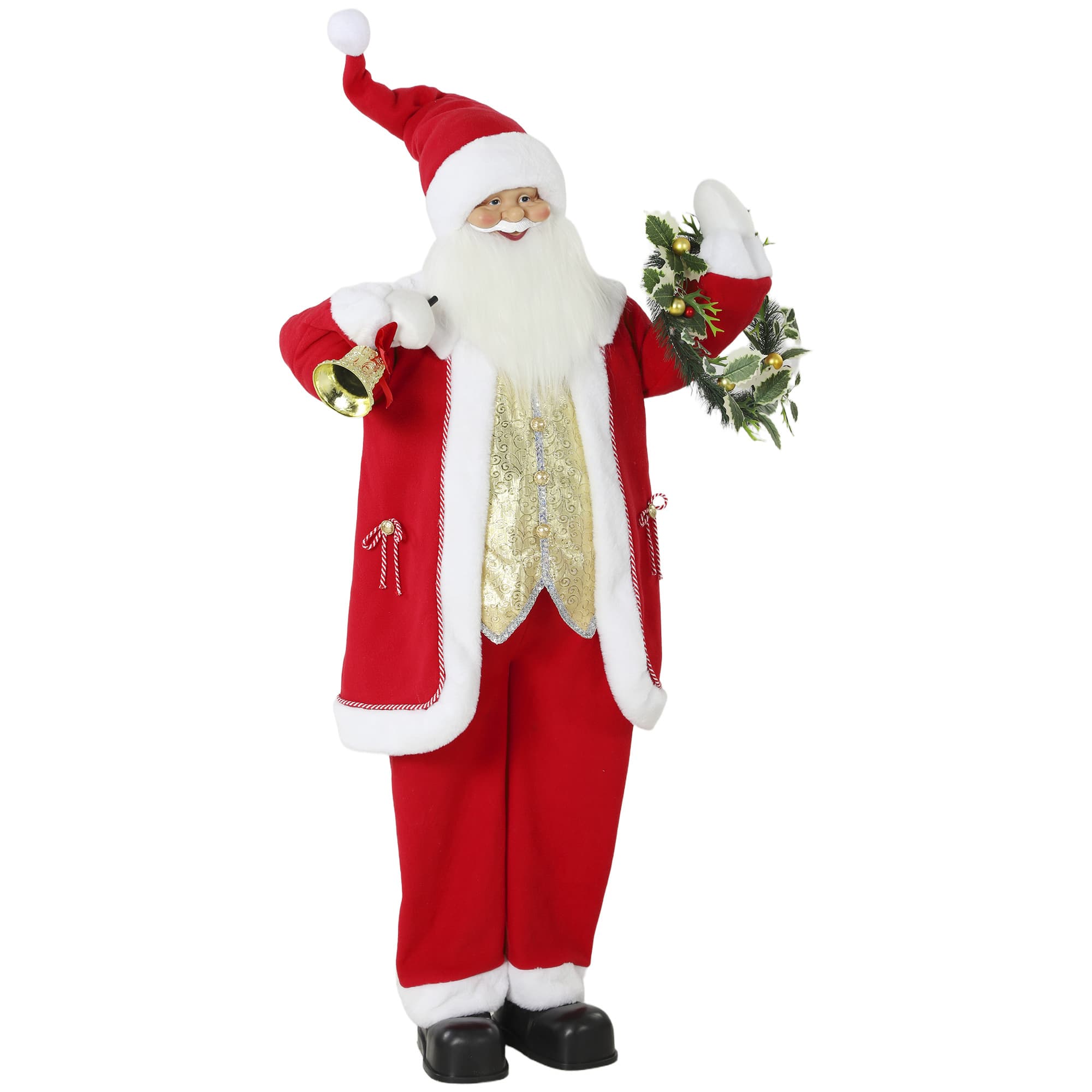 HOMCOM Père Noël chantant, 150 cm, figurine animée debout avec clochette et couronne, activée par son/toucher