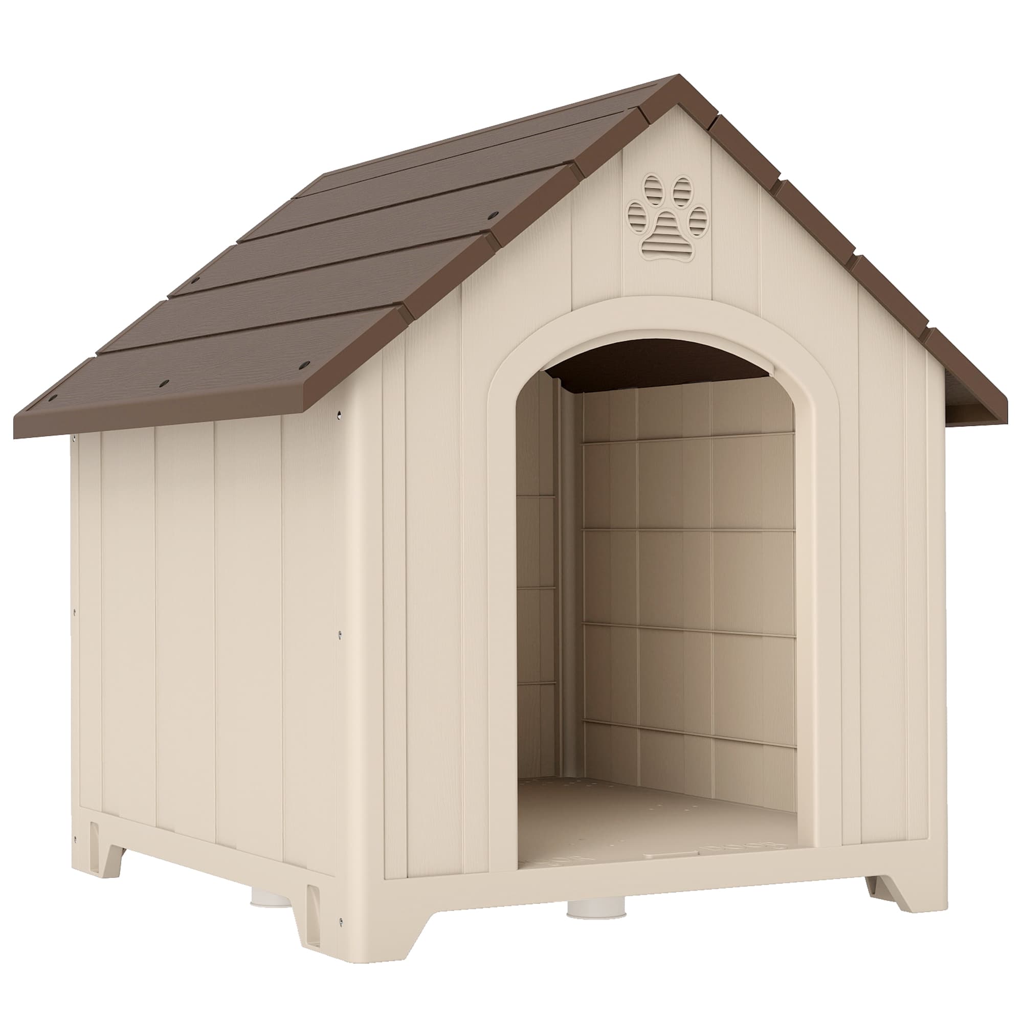 PawHut Niche pour chien extérieur, maison chien en polypropylène imperméable, ventilé, plancher surélevé, beige
