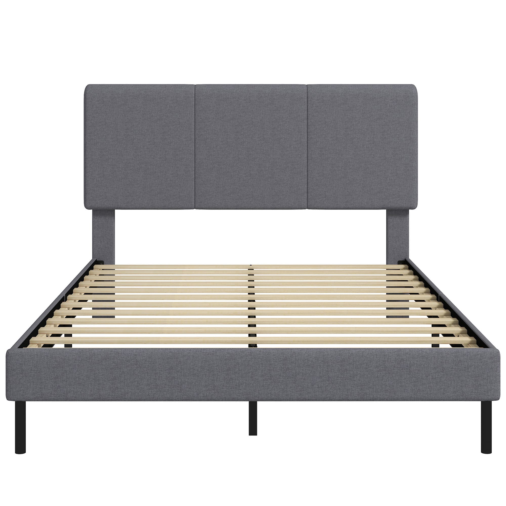 HOMCOM Cadre de lit 140 x 200 cm avec tête de lit réglable, lit rembourré aspect lin avec 12 lattes