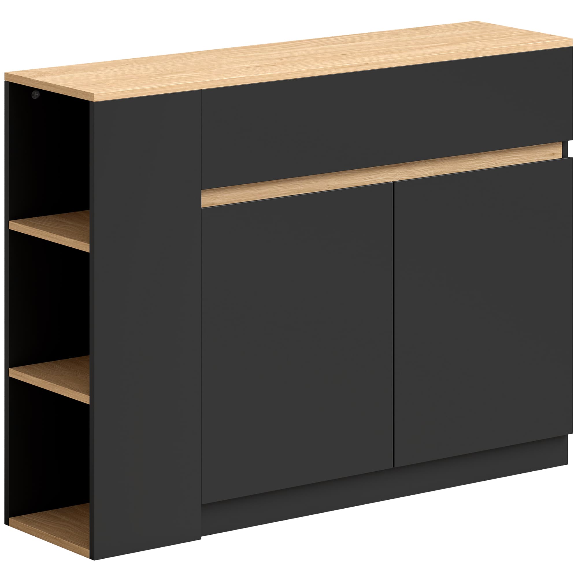 HOMCOM Buffet, grand compartiment d'armoire, étagère 3 niveaux, tiroir, noir, 110 x 29,5 x 82 cm