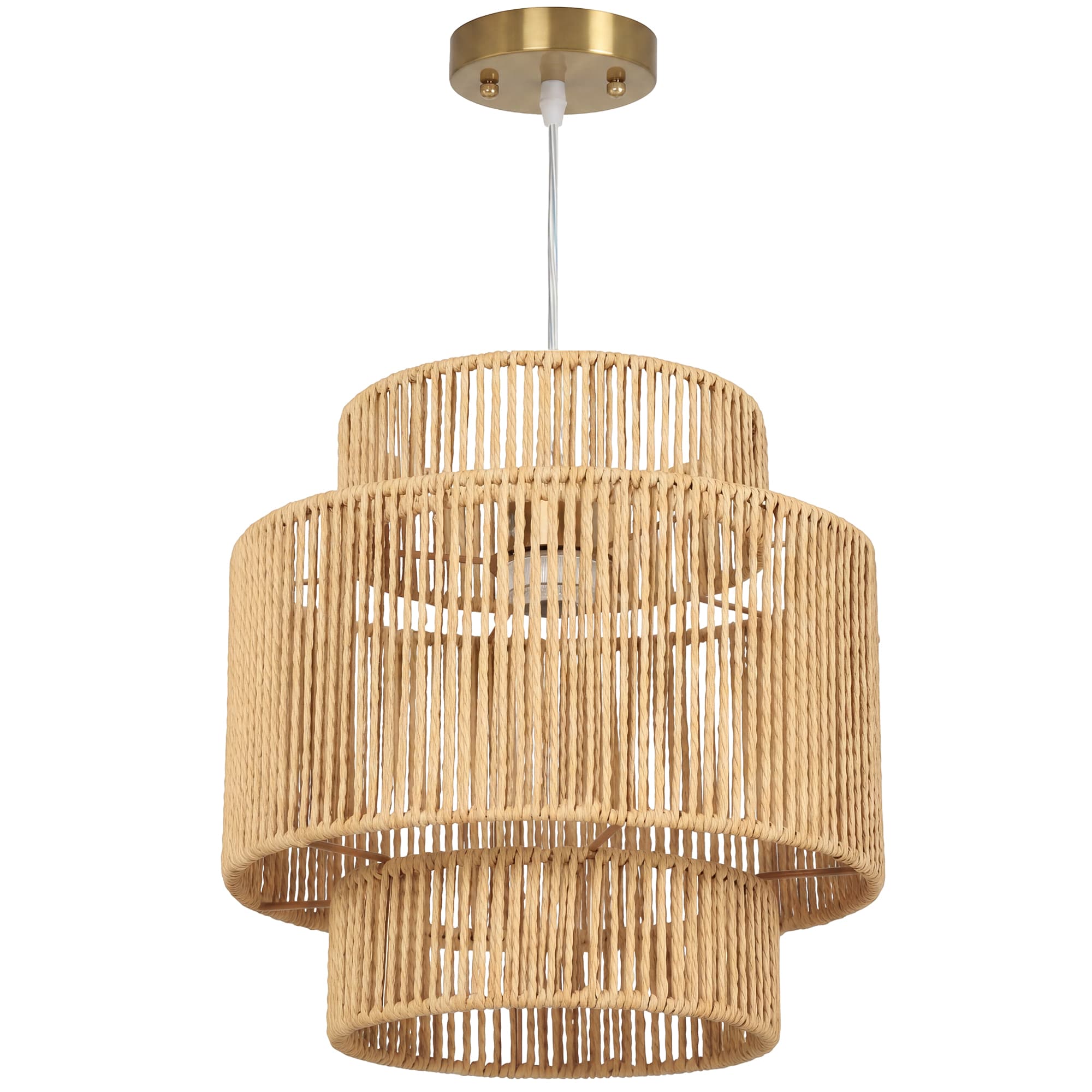 HOMCOM Lampe suspendue, abat-jour à 3 niveaux, métal, corde de chanvre, brun clair