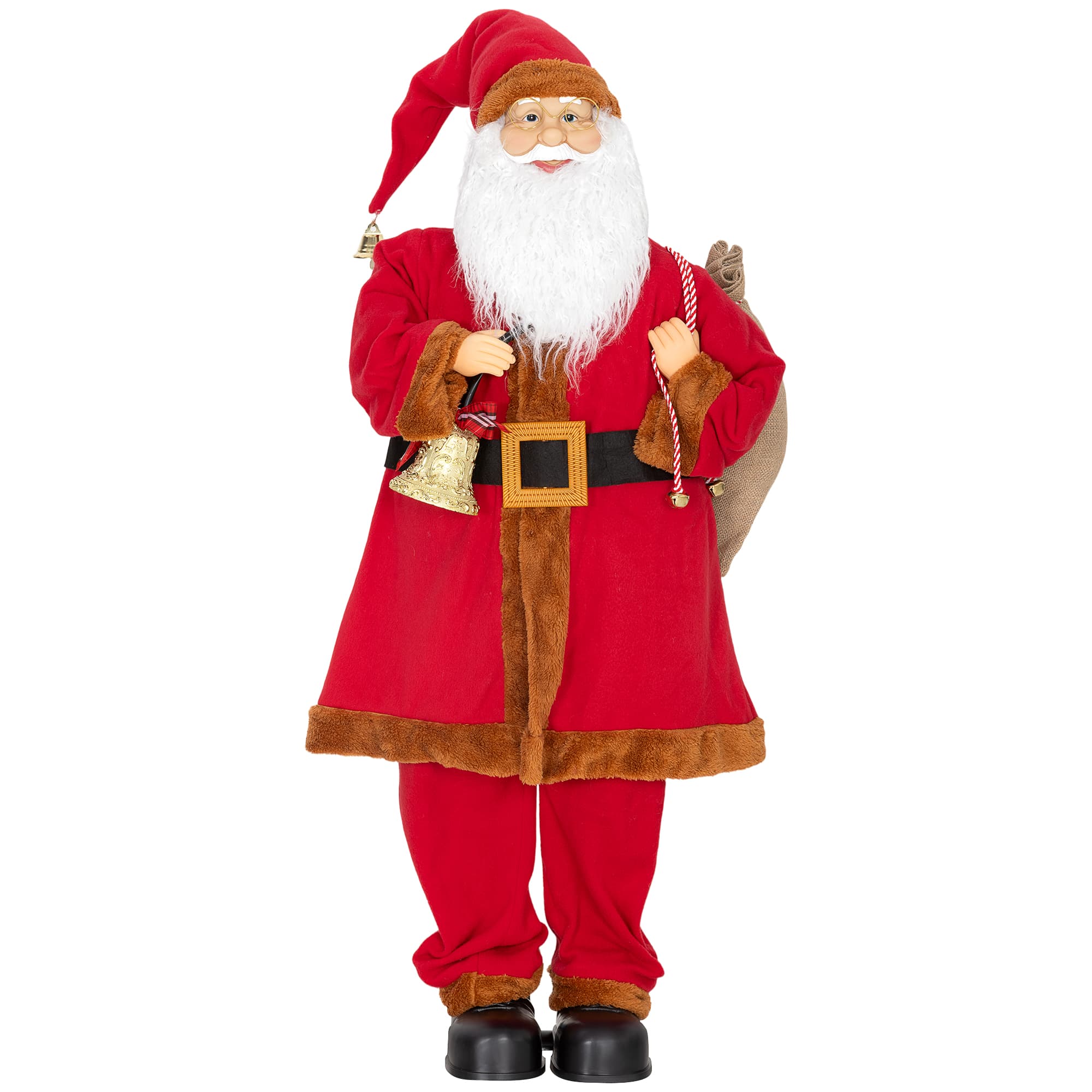 HOMCOM Père Noël 120 cm Figurine avec tête et bras mobiles, clochette et sac, capteur sonore et tactile