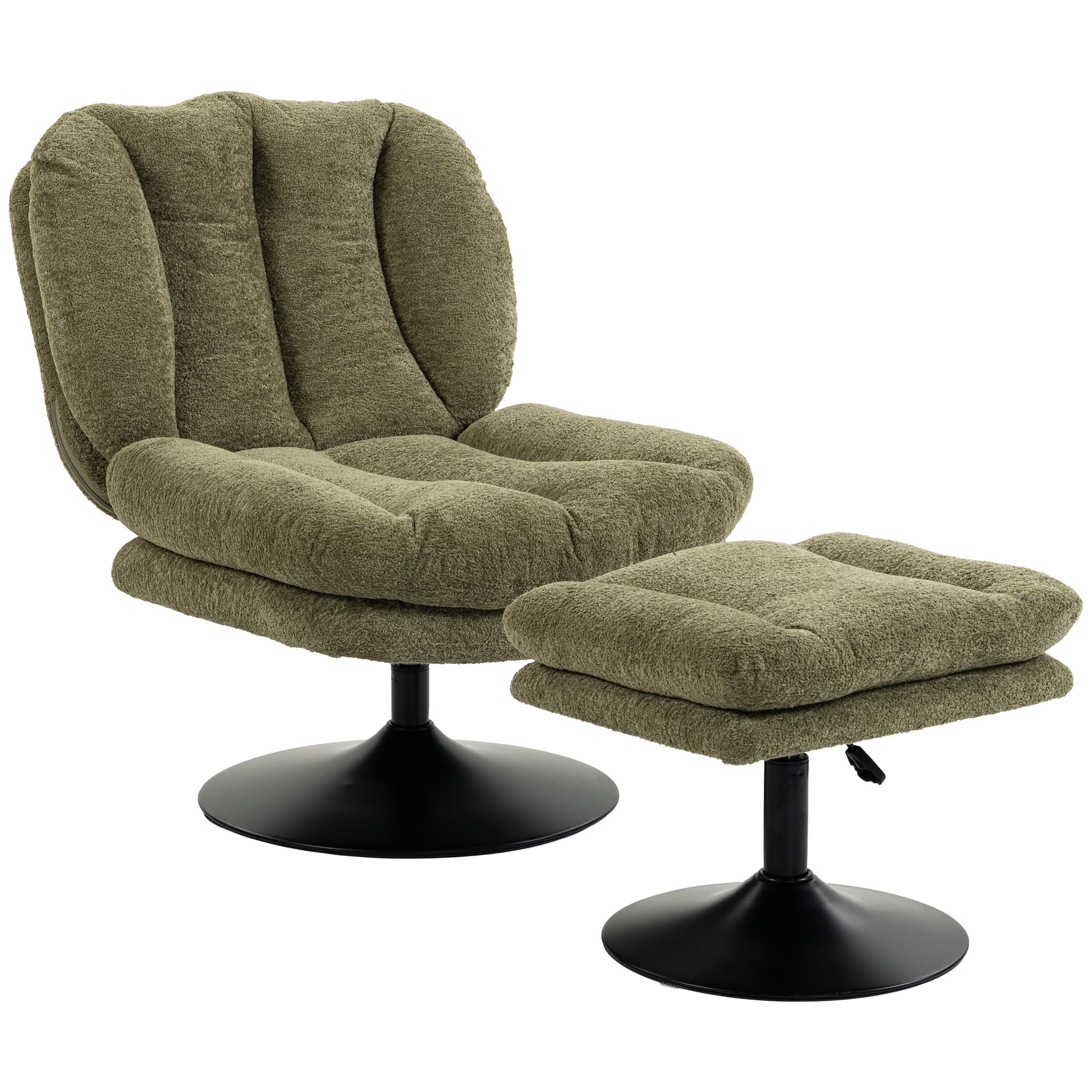 HOMCOM Fauteuil lounge avec repose-pieds, pivotant à 360°, en velours Raindrop, repose-pieds réglable en hauteur, Vert