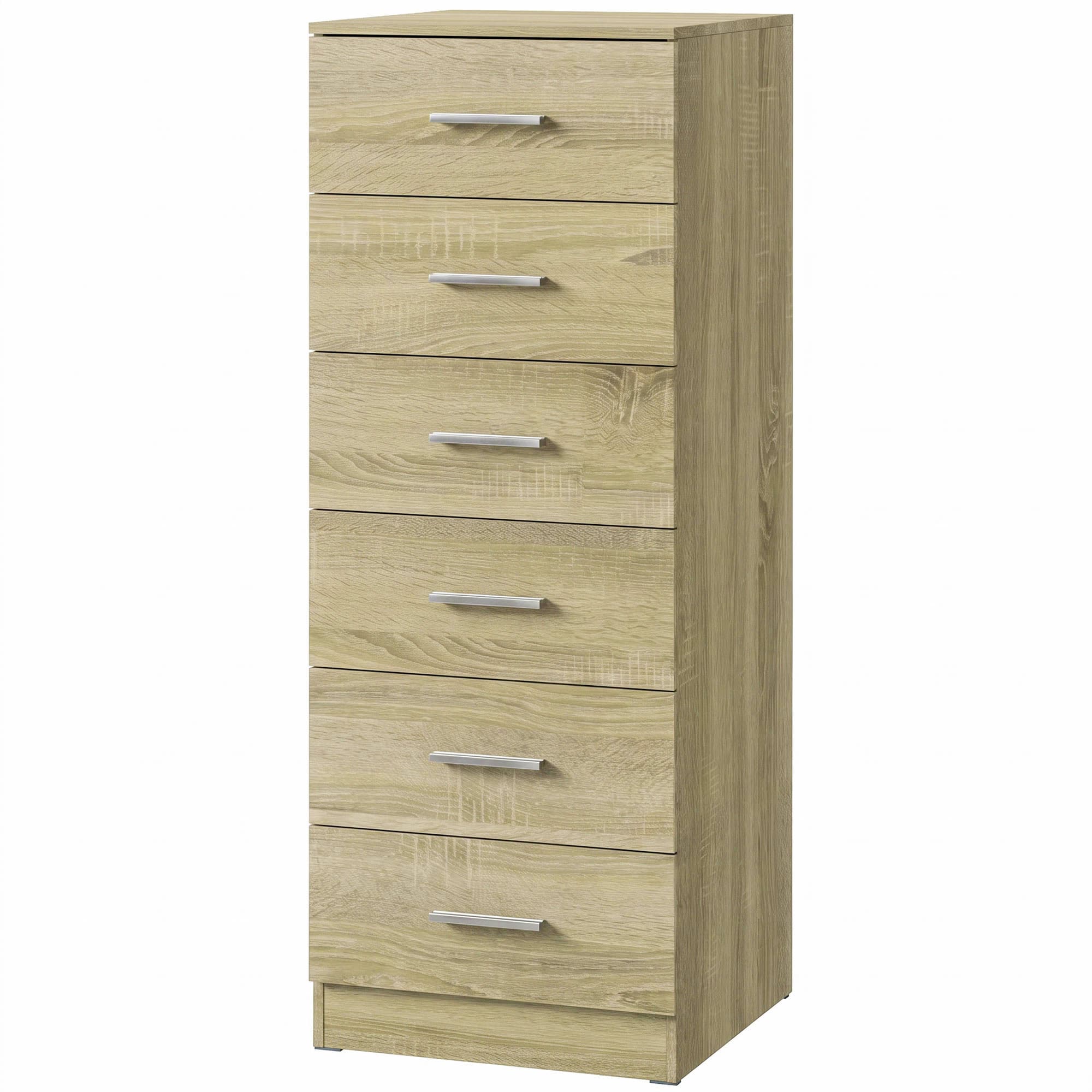 HOMCOM Commode 6 Tiroirs, Meuble de Rangement, Style Moderne, pour Chambre à Coucher, Entrée, Couloir, 40x40x110cm, Chêne