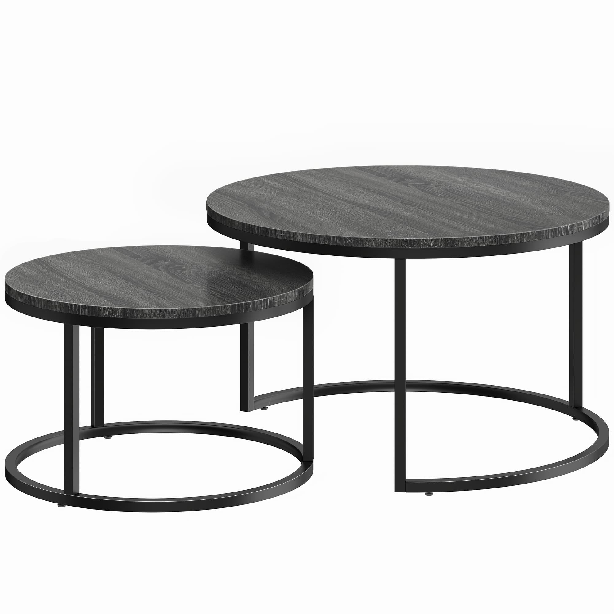 HOMCOM Lot de 2 tables basses gigognes empilable design industriel pieds en métal noir
