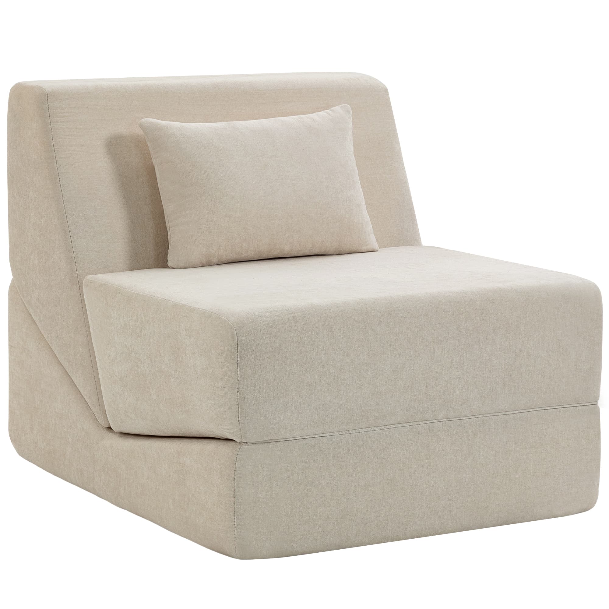 HOMCOM Canapé-Lit Pliant 3 en 1, Chauffeuse 1 Place Convertible en Chenille, Coussin et Dossier, Compressé Sans Montage, Beige